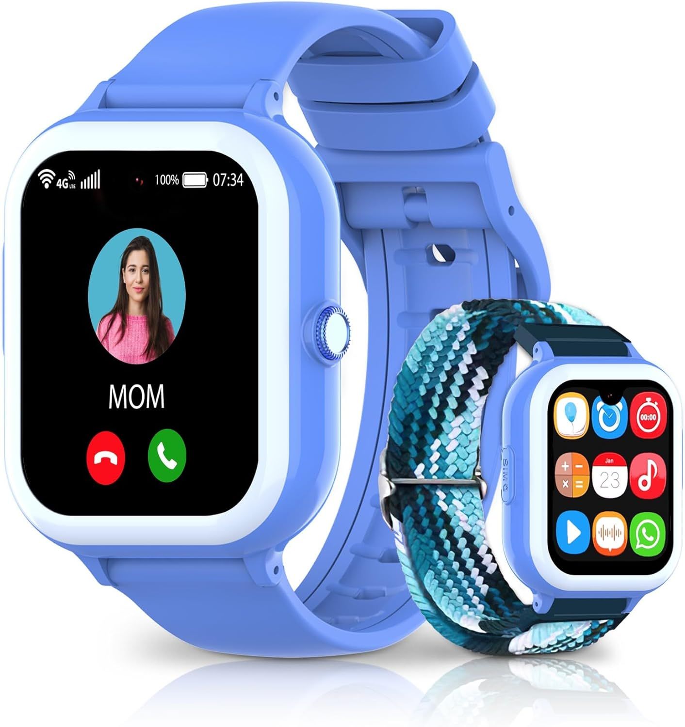 Montre Connectée Amoled Enfant 4g Gps Sms Whatsapp Appel Vidéo Pour Garçon Fille 7-13 Ans Smartwatch Tendance Podometre Bracelet Gps Enfant Contrôle Parental (Nh6, Blue - Blue Ocean)