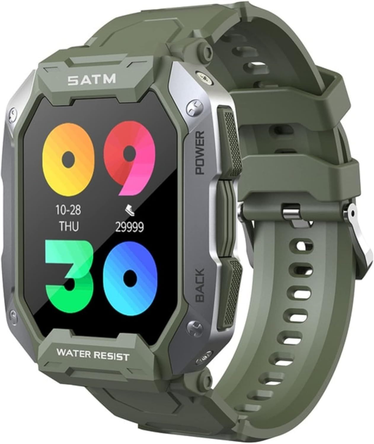 Pro Militaire Mt1- Montre Connectée Homme, Militaire, Ultra Résistant, Natation, Sms, Sport, Santé, Aventure, Autonomie 15 À 50 Jours\U2026 (Vert)