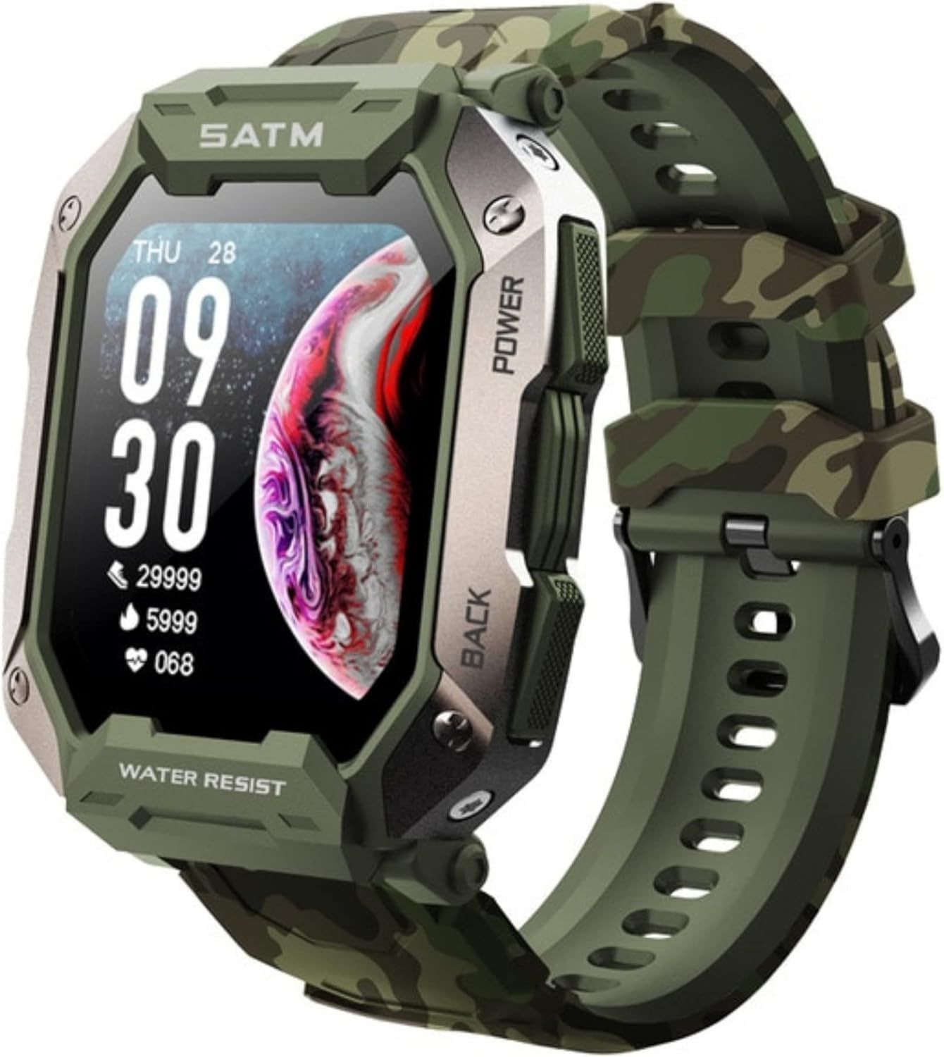 Pro Militaire Mt1- Montre Connectée Homme, Militaire, Ultra Résistant, Natation, Sms, Sport, Santé, Aventure, Autonomie 15 À 50 Jours¿ (Vert Militaire)