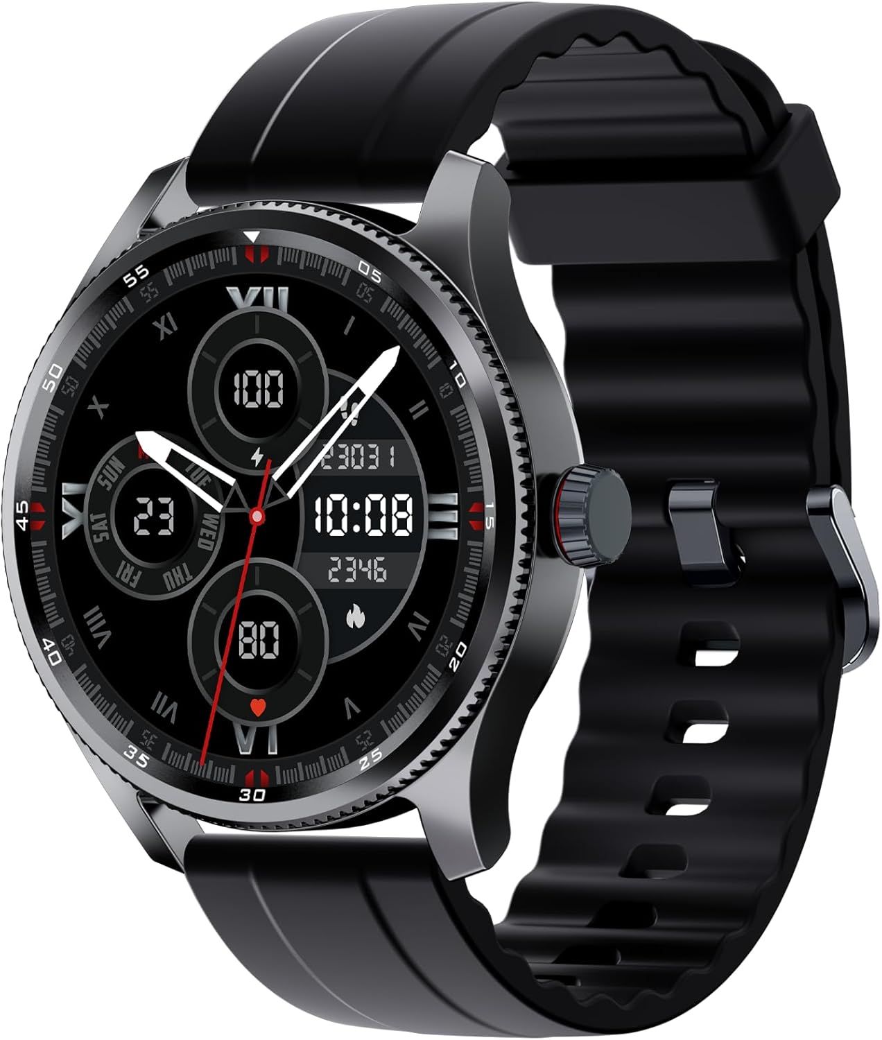 Montre Connectée Homme Lunette Métal Avec Podomètre, Smartwatch 100 Sports, Répondre Passer Appel Et Cardiofrequencemetre, Étanche Ip68 Pour Natation, Noir