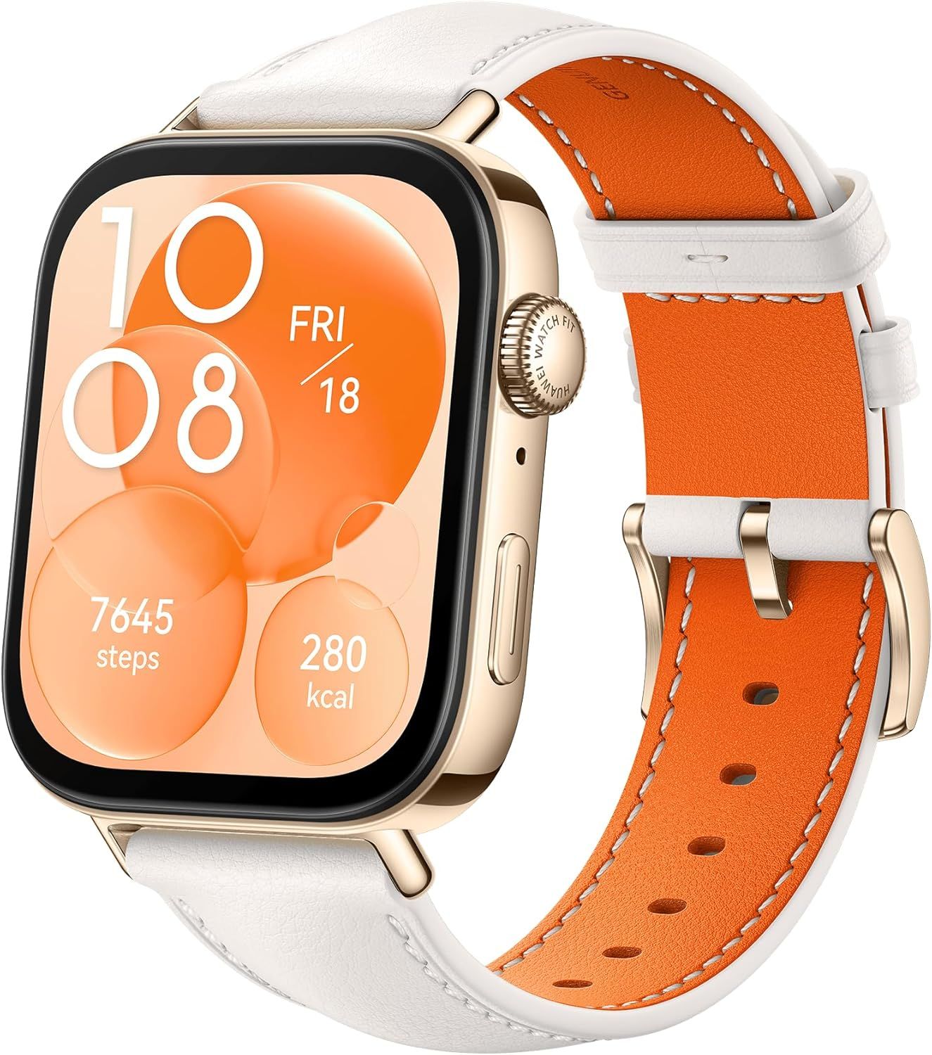 Watch Fit 3, Montre Connectée, Appels Bluetooth, Écran Amoled 1,82"",Gps, Gestion Polyvalente De La Forme Physique, Gestion Complète De La Santé, 10 Jours D'utilisation Maximale, Cuir Blanc Ciel