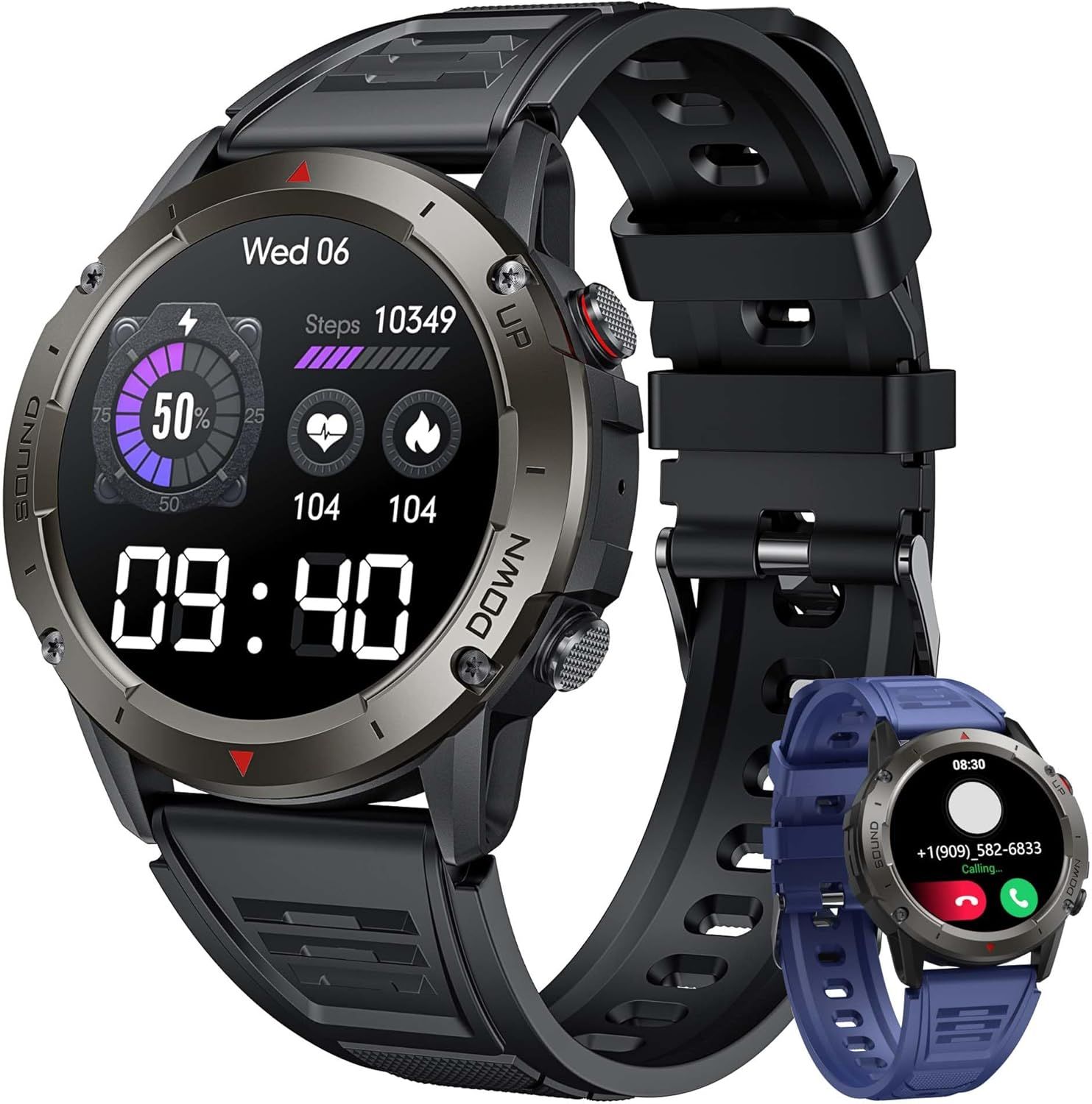 Montre Connectée Homme Smartwatch Avec Appel: 1.42" Écran Tactile Montre Connectee Ronde Avec Podometre Fréquence Cardiaque Tensiomètre Sommeil Bracelet Connecté Sport Étanche Ip68 Pour Android Iphon