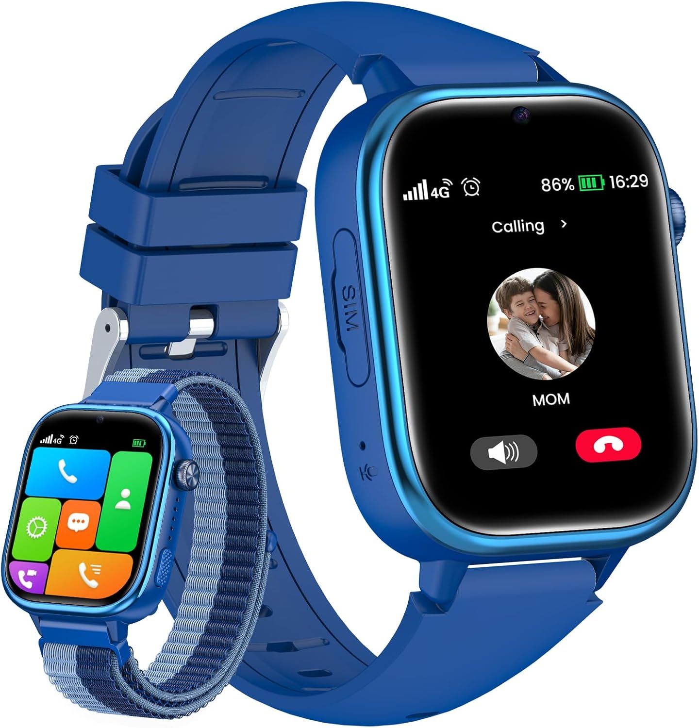 Montre Connectée Enfant 4g, Appels Vidéo, Téléphone, Chat, Ip68, Sos, Bracelet Gps, Carte Sim, Mode Classe, Podomètre, Réveil, Sommeil, Smartwatch Enfant De 4 À 12 Ans Bleu, Cadeau Garcon