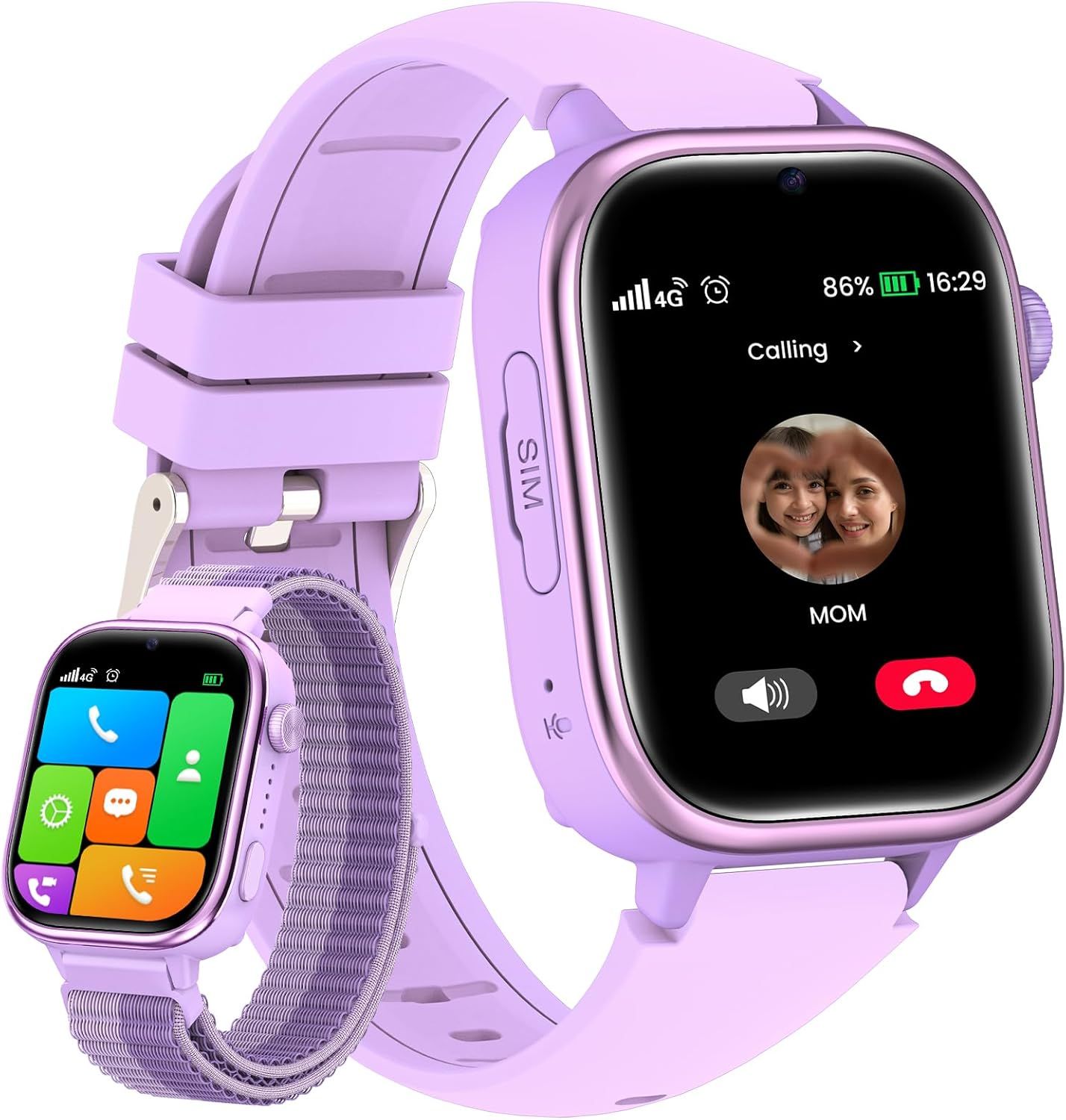 Montre Connectée Enfant 4g, Appels Vidéo, Téléphone, Chat, Ip68, Sos, Bracelet Gps, Carte Sim, Mode Classe, Podomètre, Réveil, Sommeil, Smartwatch Enfant De 4 À 12 Ans Violet, Cadeau Fille