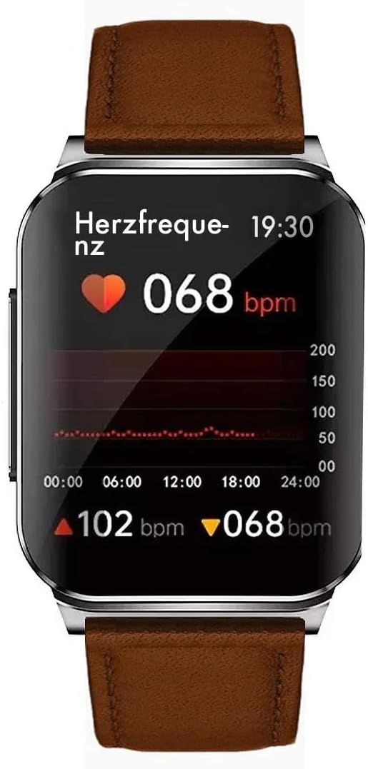 Knauermann Pro 2 Plus (2023) Argent Montre De Santé Intelligente Avec Capteurs Osram, Fonction Ecg Et Hrv, Bt Bluetooth, Apnée Du Sommeil, Tension Artérielle, Bracelet En Daim Marron, 14-25, Normal,