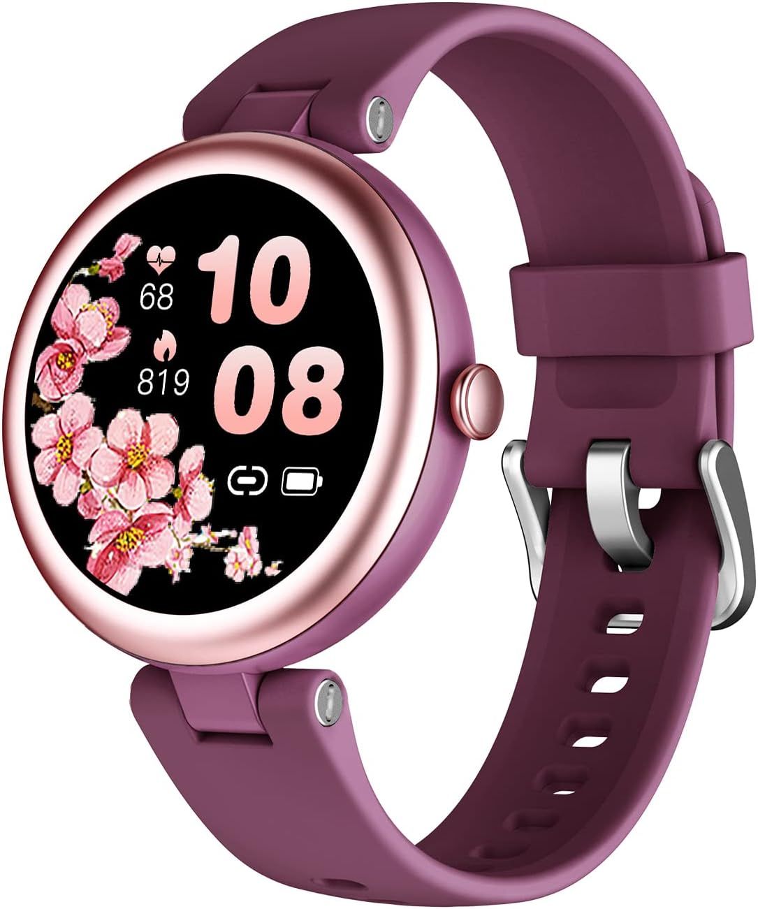 Lynn Montre Connectée Femme Petite Cadran 1.09 Pouce Ronde Elegante Sport Waterproof Frequence Cardiaque Spo2 Fond D Écran Personnalisé Compatible Iphone Samsung Xiaomi Huawei Violet