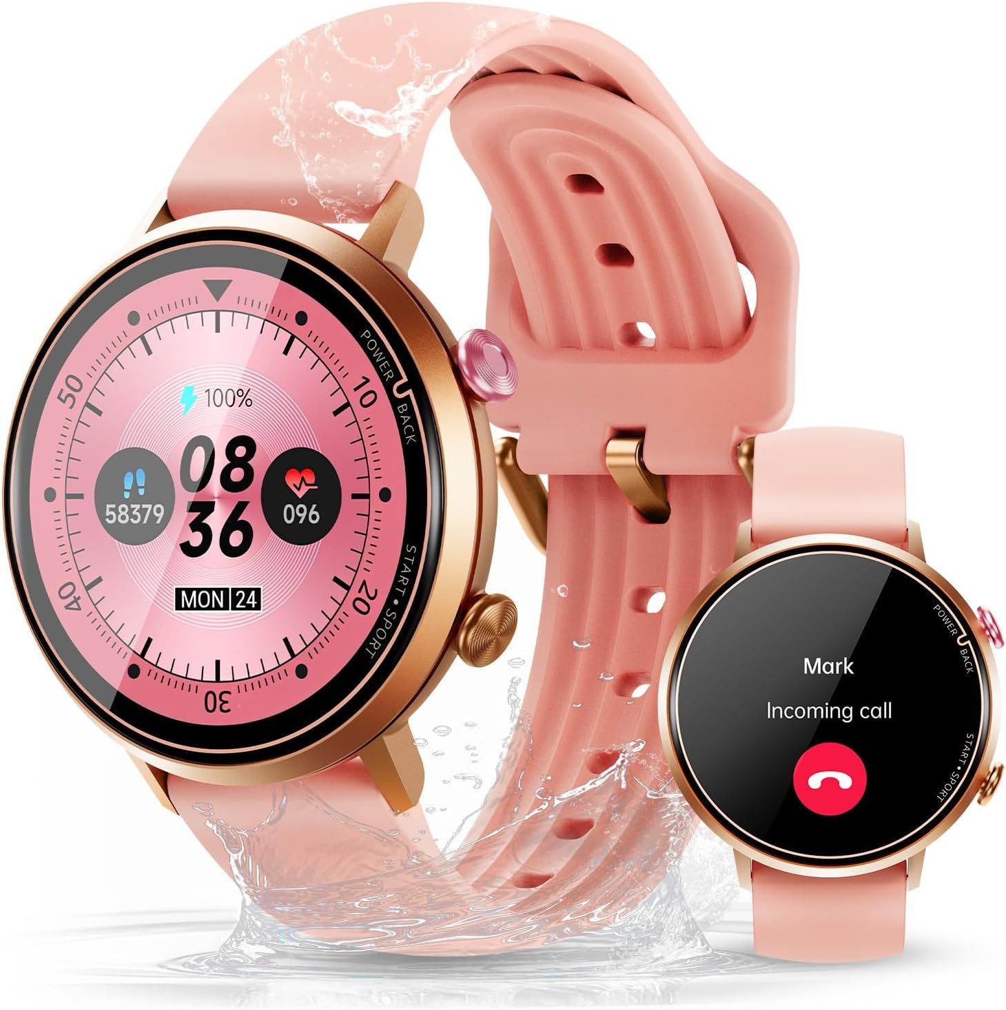 Bt60(2024) Montre Connectée Femme - 1.32"" Hd Amoled, 100+ Modes Montre Connectee Sport,Bluetooth 5.2, 5 Atm Montre Connect Étanche, Pedometer/Sleep Monitor Heart Rate Monitor/Android Ios,Pink