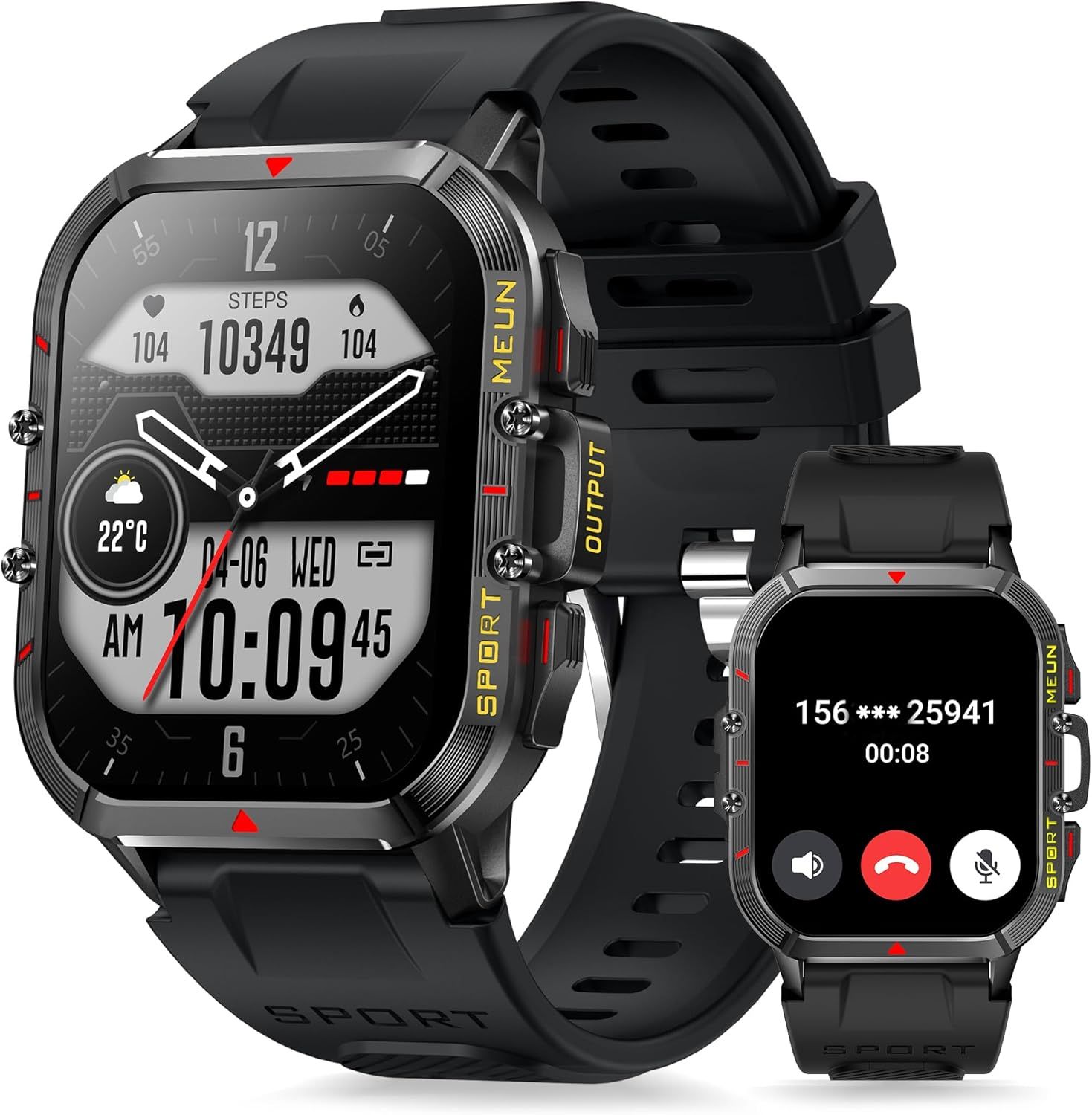 Montre Connectée Homme Avec Appels Bluetooth 1,96'' Smartwatch Militaire Avec 100+ Modes Sportifs Moniteur Fréquence Cardiaque Tensiomètre Étanche Montre Intelligente Pour Android Ios (Noir)