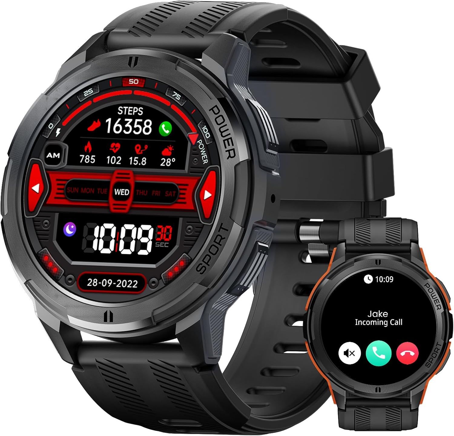 Montre Connectée Homme, 60 Jours D'autonomie 1.43'' Écran Toujours Activé Amoled Appel Sms, 50m Étanche 123 Modes Sport Smart Watch Sommeil Fréquence Cardiaque Spo2