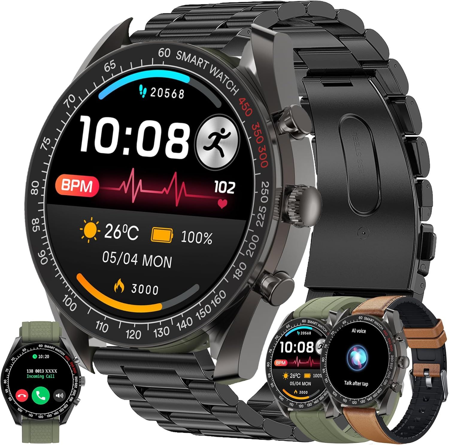 Montre Connectée Homme Avec Appel Bluetooth, 1,39"" Amoled Smartwatch Avec 123 Modes Sportifs 5atm Étanche, Sommeil, Fréquence Cardiaque, Spo2, Smart Watch Tracker D'activité Pour Ios Android (Noir)