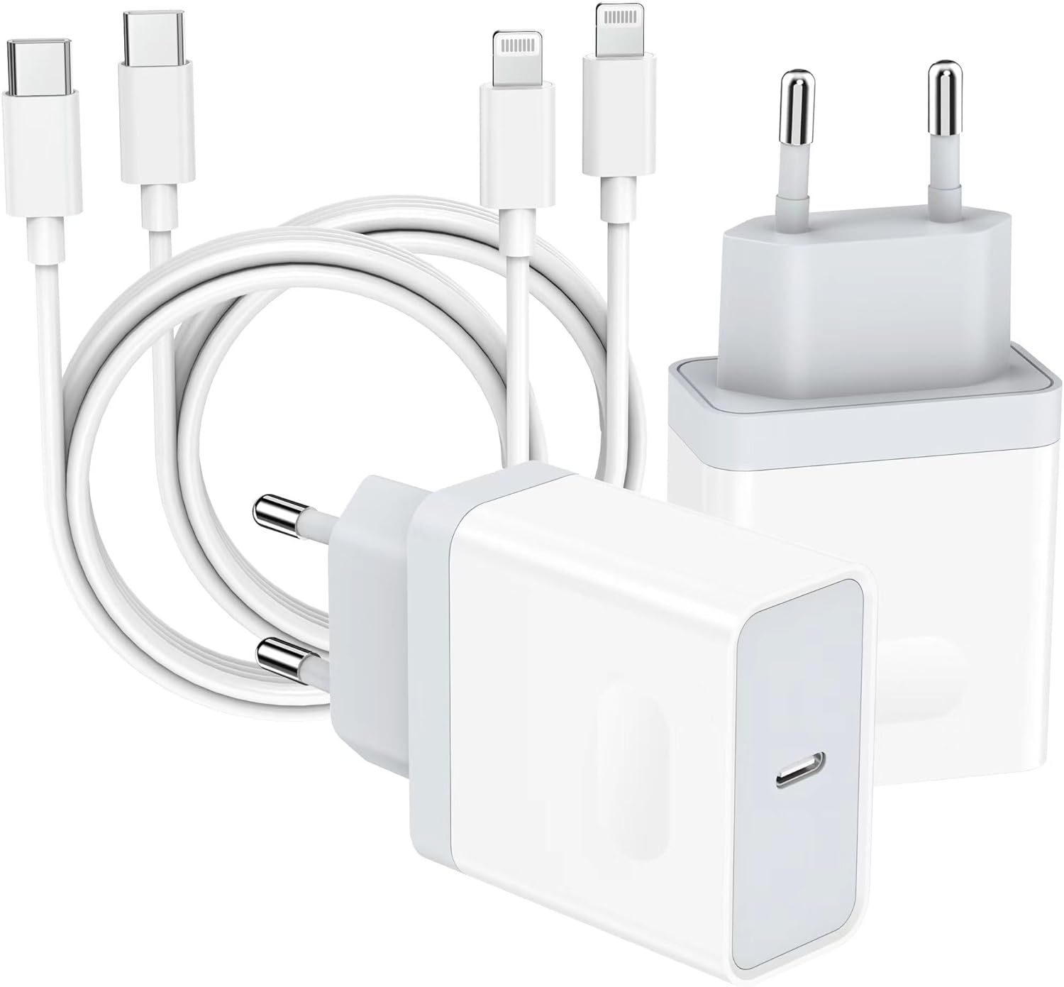 25w 4-Pack Chargeur Rapide Pour Iphone 11 12 13 14/14 Plus / 14 Pro / 14 Pro /Se/X/Xs/Xr 8 7 6 6s Mini, Ipad, Pr Avec 2m Cable Usb C Secteur Mural Alimentation