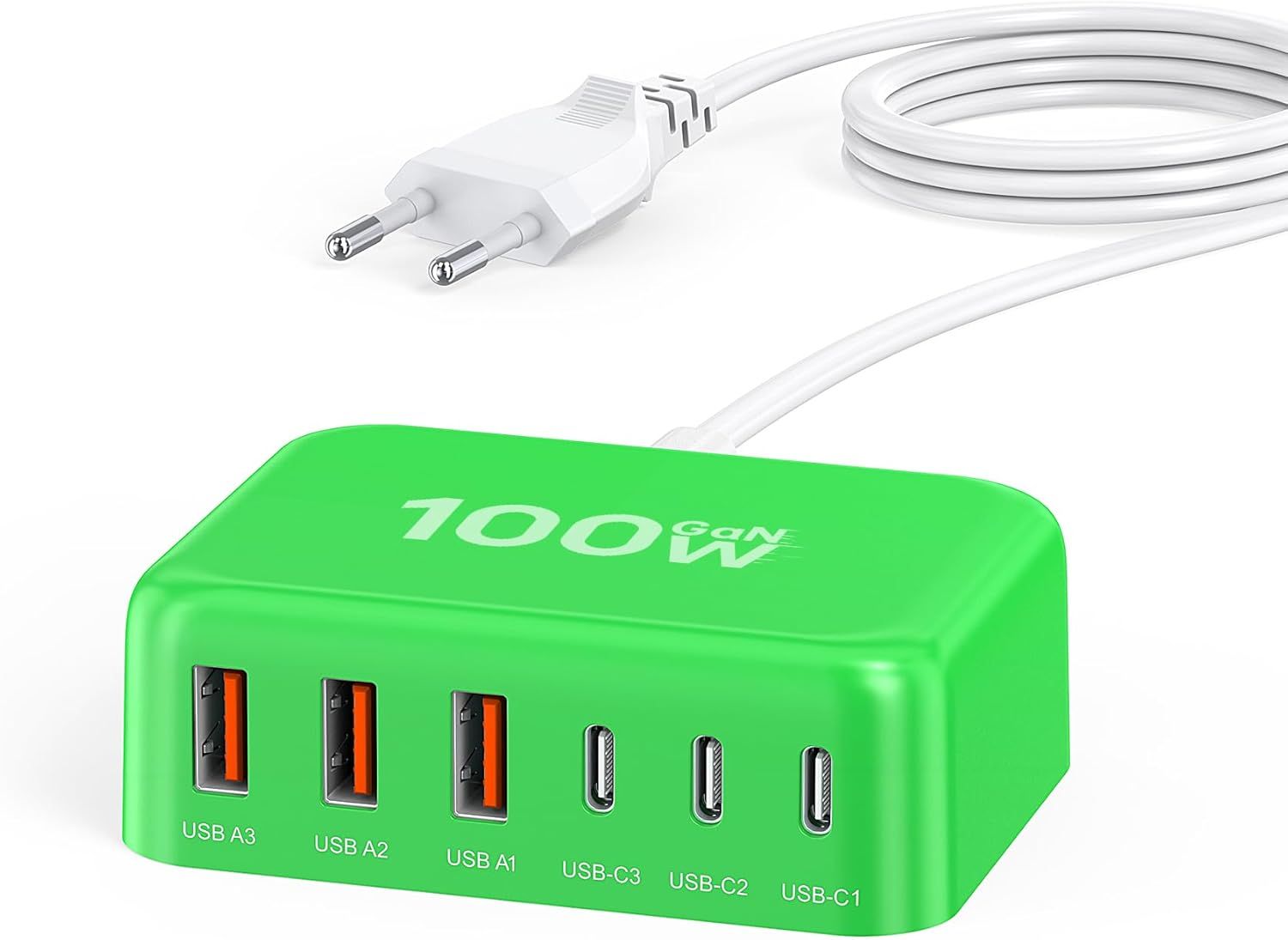 Chargeur Rapide Usb C 100w 6 Ports Chargeur Multiple Avec Station De Charge D'alimentation Usb C Et Usb A Pour Iphone 15 14 13 12 11 Pro Xs Xr Samsung Galaxy S24 S23 S22 S21 Ipad - Vert