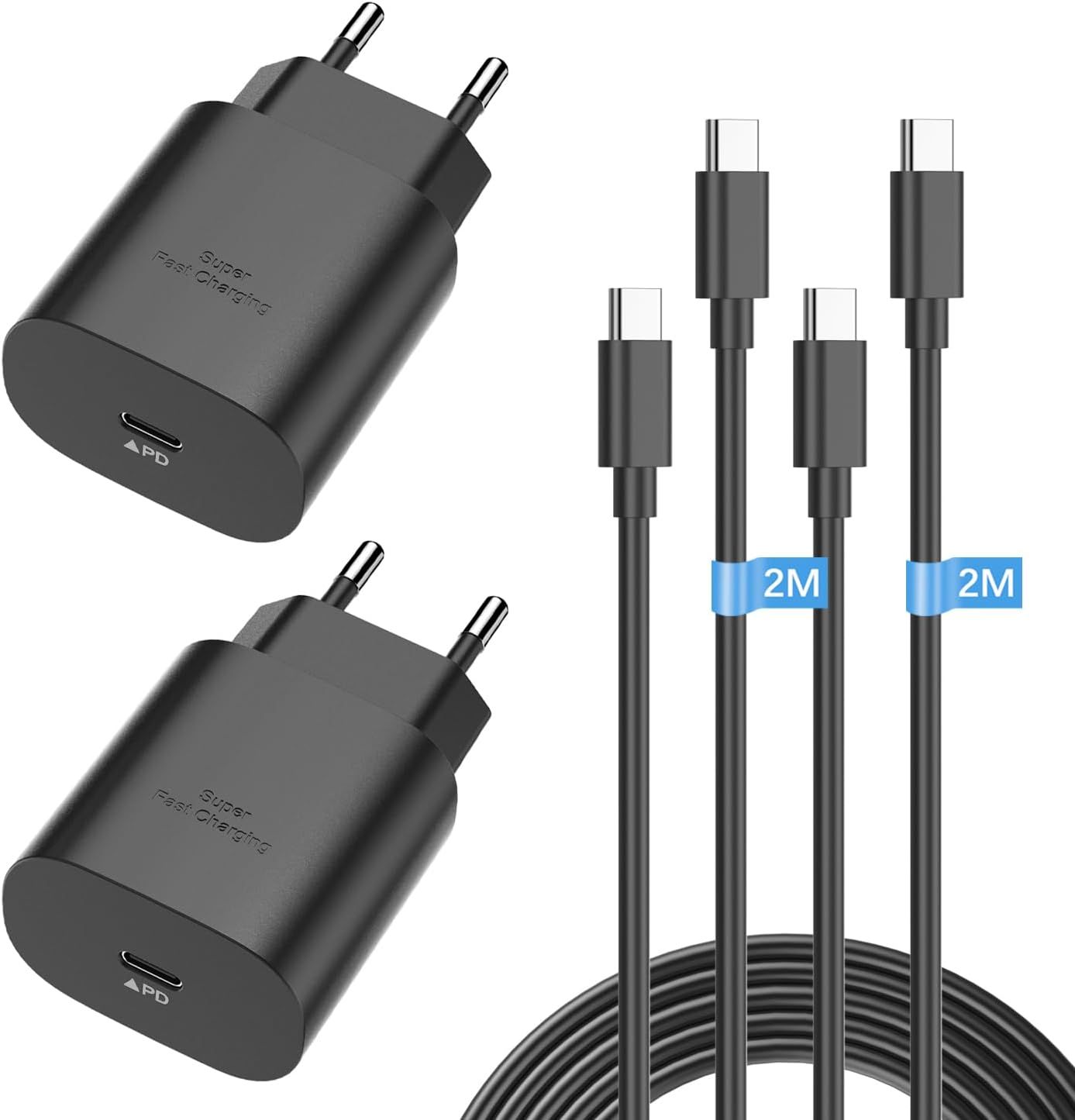 4pack 25w Chargeur Usb C Rapide Avec 2m Câble Chargeur Pour Samsung Galaxy S24 S23 Ultra S23 S22 S21 S20 Fe A13 A33 A53 A54 5g, Pr Usb C Secteur Chargeur Type C Pour Chargeur Samsung Charge Rapide