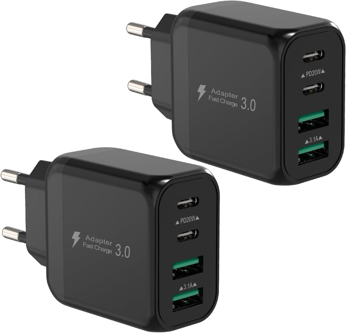 40w Chargeur Usb C Rapide, 2pack 4 Ports 2usb C& 2usb A Pd+Qc Multipr Secteur Chargeur Rapide Pour Iphone 15 Pro /14/13/12/11 Plus, Pad Pro Air Mini, Samsung S24 Ultra Type C Adaptateur