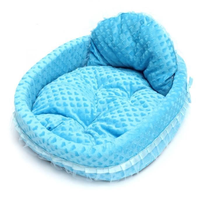 Neufu Coussin Hiver Chaud Pour Chien Chat Doux Dentelle Confortable 54x44cm Bleu