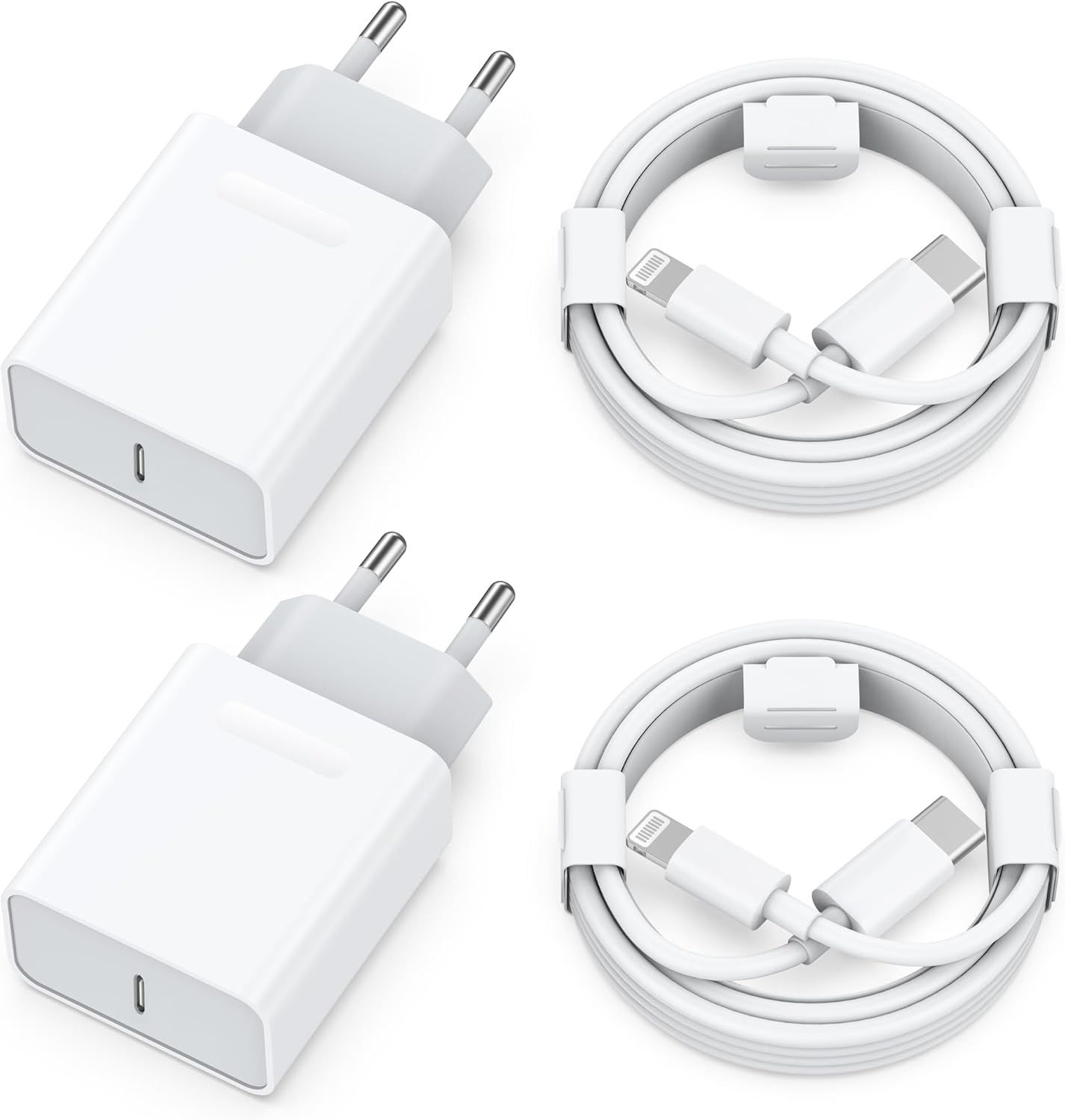 25w Rapide Chargeur Pour Iphone 14/14 Plus/14 Pro/14 Pro /13/12/11/Se/X/Xs/Xr Se 8 7 6 6s Airpods Ipad, 4-Pack Usb C Pr Secteur Usbc Mural Type C Alimentation Adaptateur Et 2m Cable