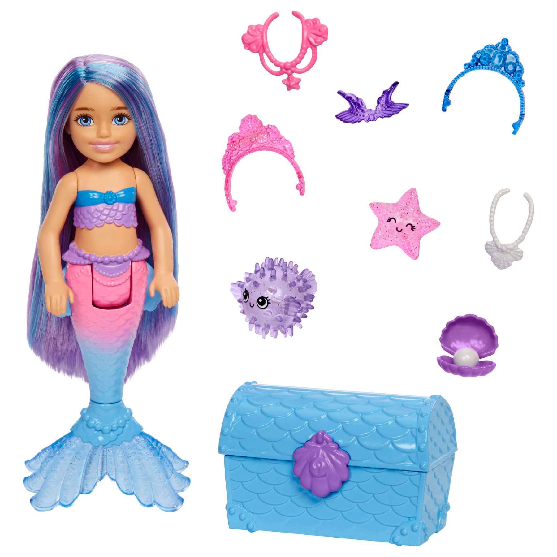 Barbie  Barbie Mermaid Power Poupée Chelsea Sirène Avec 2 Animaux