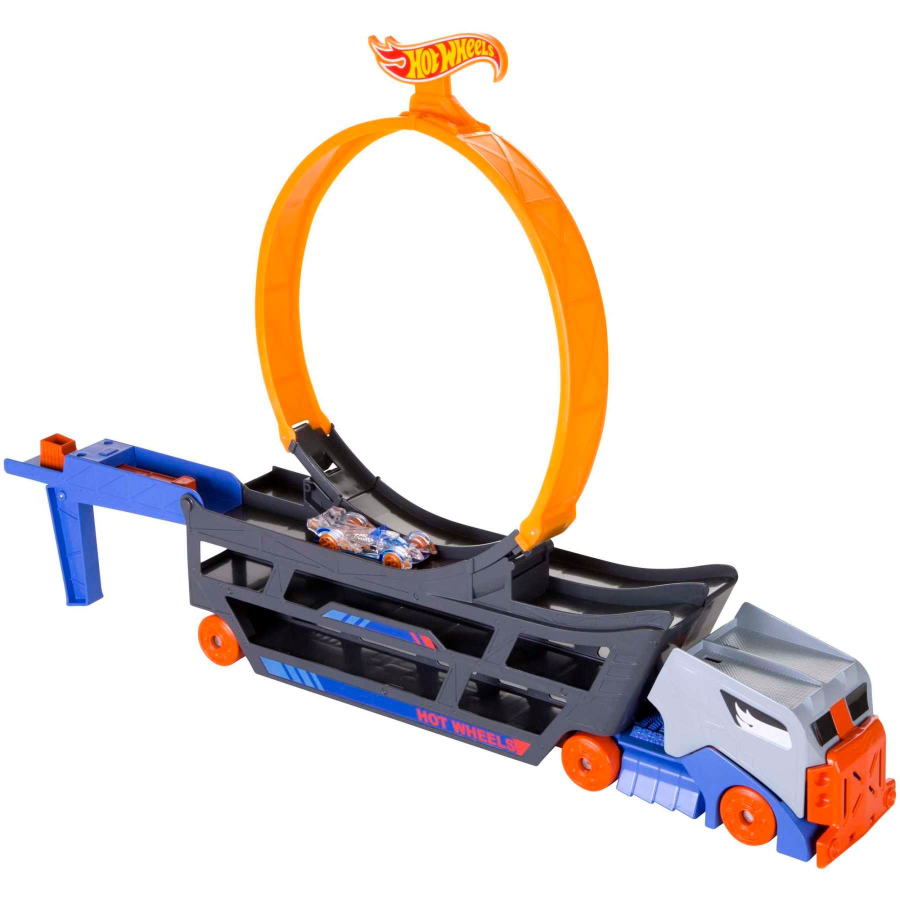 Hot Wheels Camion Transporteur de Piste Stunt and Go avec Looping et Rampe de Lancement Pliable pour 18 Voitures Jouet pour Enfant GCK38 - vue 8