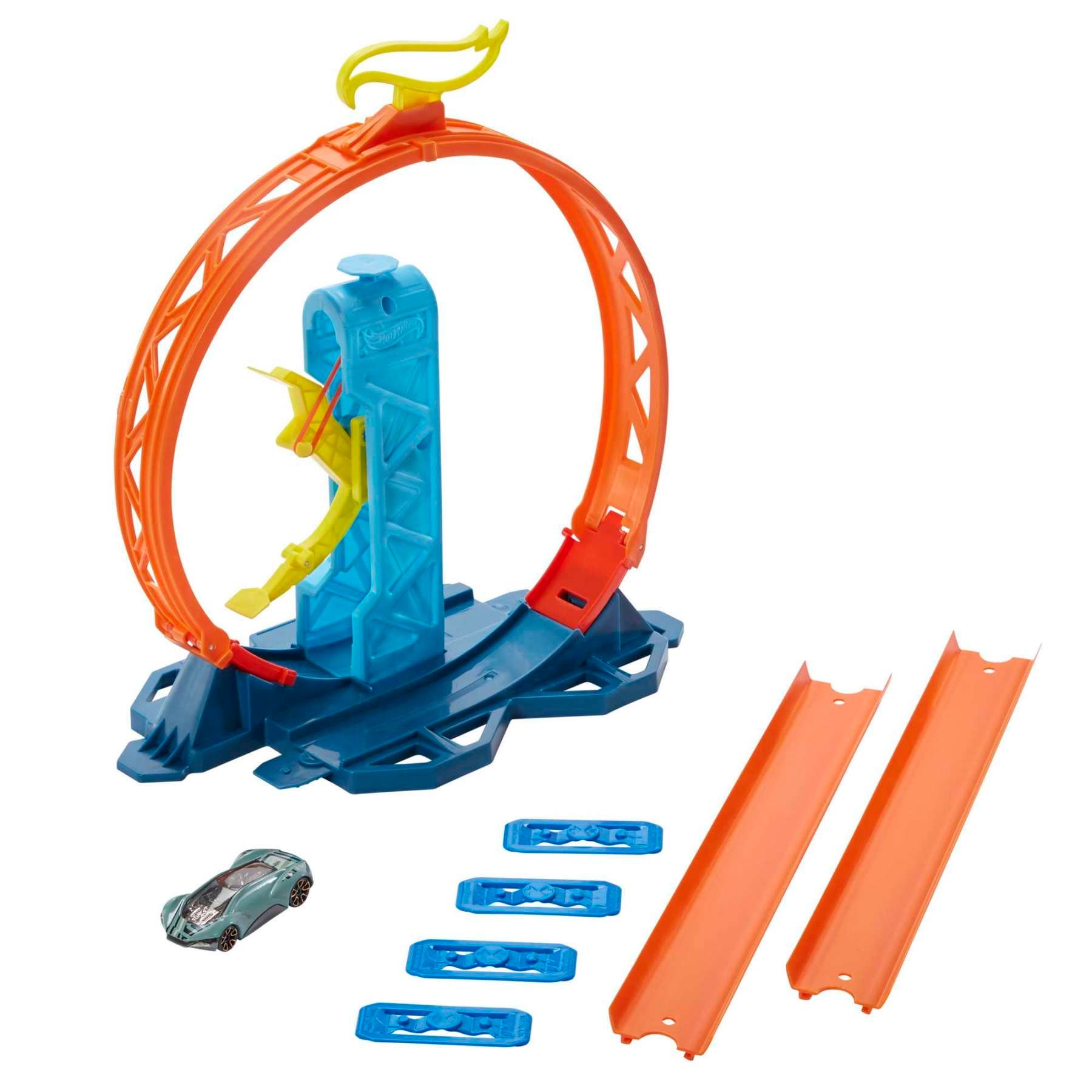 Hot Wheels Track Builder Unlimited Coffret Lanceur et Looping avec connecteurs et Une Voiture Incluse Jouet pour Enfant GLC90