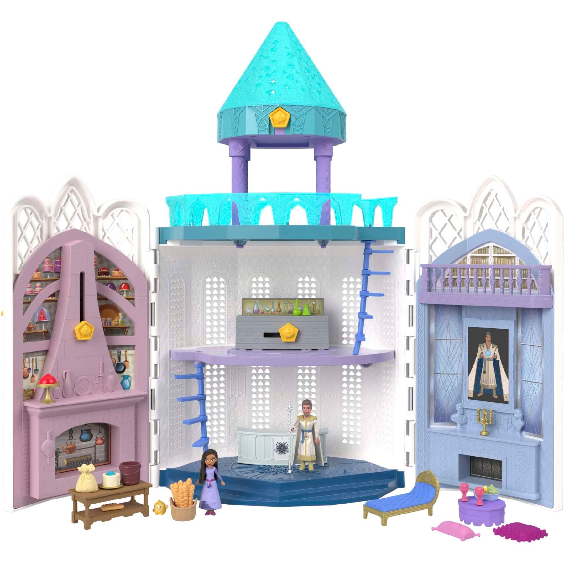 Disney Château De Rosas Coffret Wish Avec 2 Mini Poupées Articulées 1 Figurine Star 20 Accessoires 1 Dôme Avec Projection Lumineuse