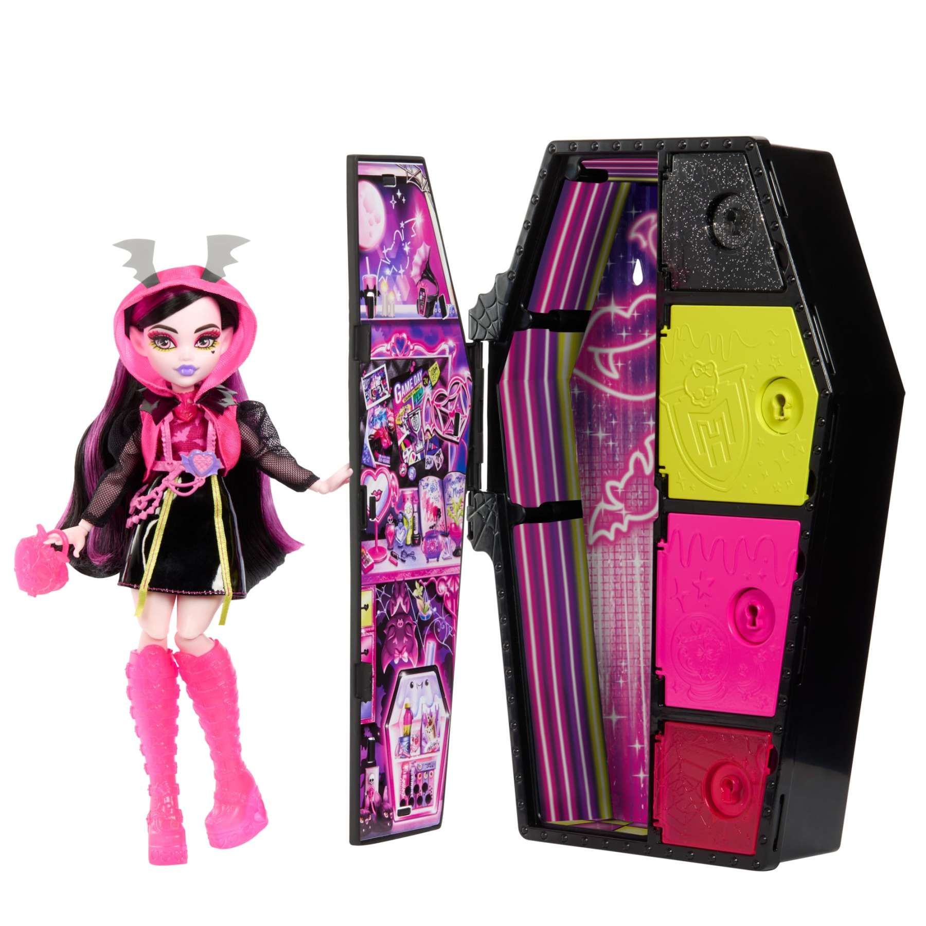 Monster High Coffret Monstrueux Secrets Série Frayeurs Néon avec Poupée Articulée Draculaura Casier Plus De 19 Surprises Plus De 125 Looks À Créer Jouet Enfant Dès HNF78