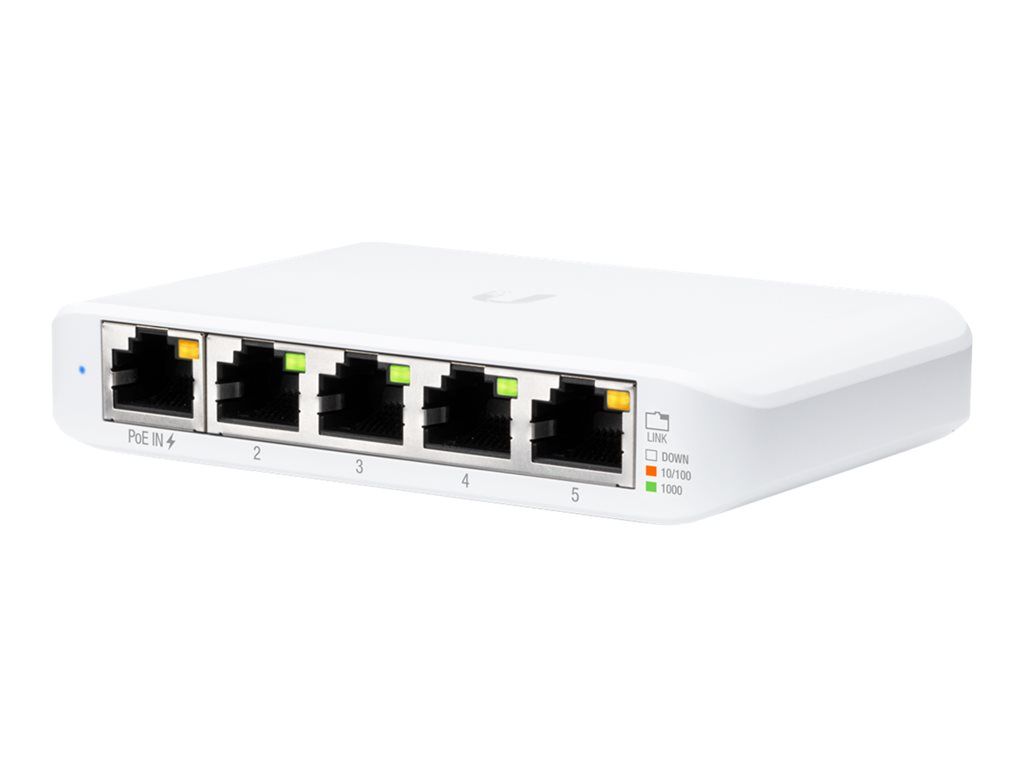 Ubiquiti UniFi Switch USW Flex Mini Commutateur intelligent 4 x 101001000 + 1 x 101001000 PoE+ de bureau PoE+ pack de 5