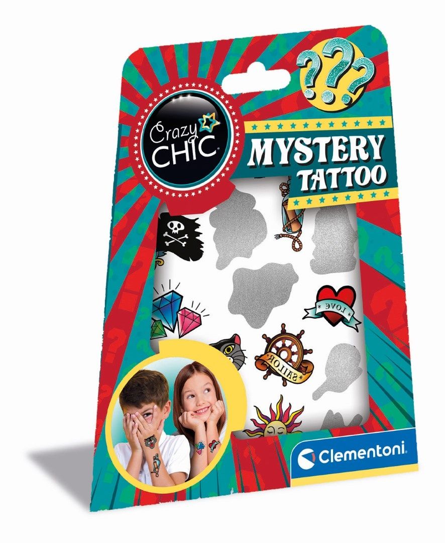 Clementoni 18686 Crazy Chic Tatouages temporaires mystère Old School coffret pour enfants autocollants loisir créatif