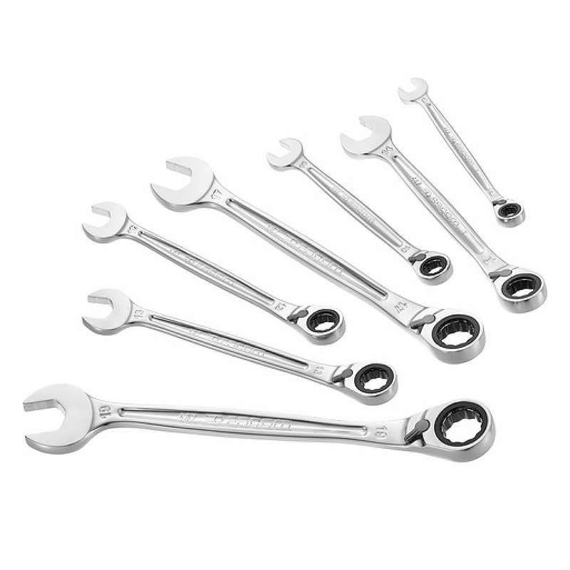 Jeu de clés mixtes à cliquet FACOM .J7 Chromée satinée Dimensions 8 19 mm Angle de reprise 5° - vue 2