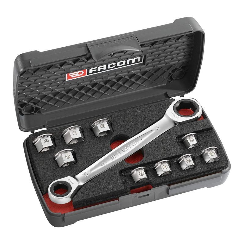 Coffret de Clés Polygonales à Cliquets 11 en 1 FACOM 464.J1APB Livrée avec 1 jeu de 9 bagues + 1 Boîtier plastique de rangement - vue 2