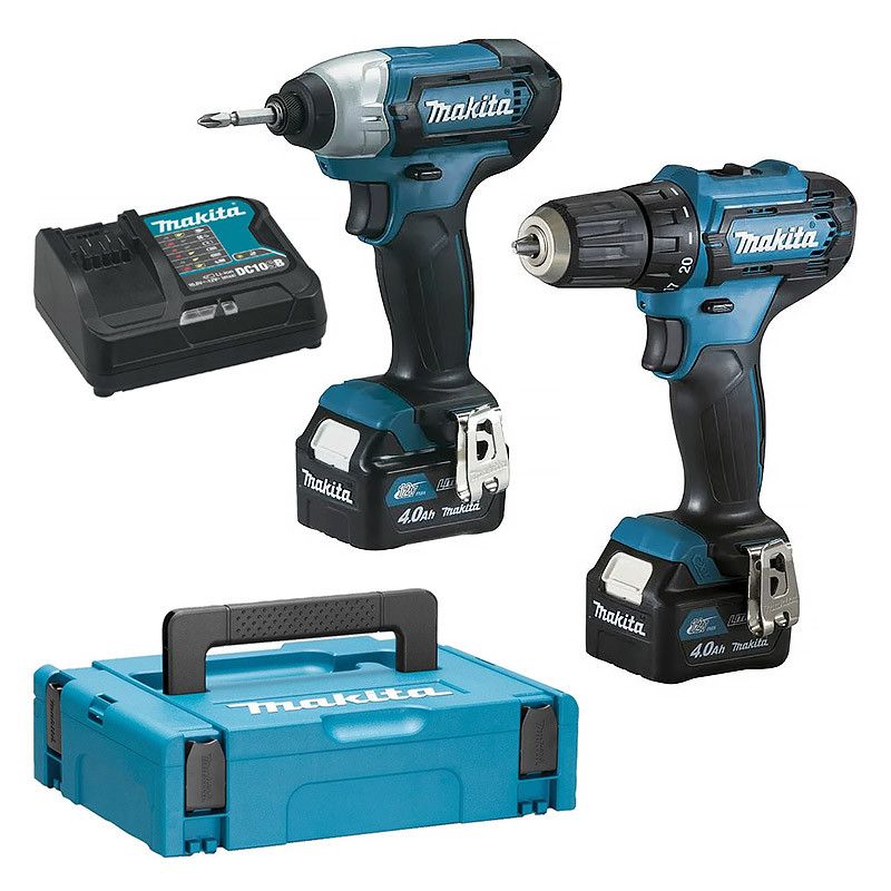 Ensemble de 2 machines Makita CLX224SMJ Perceuse Visseuse Visseuse à chocs 2 batteries 4 0Ah 1 chargeur