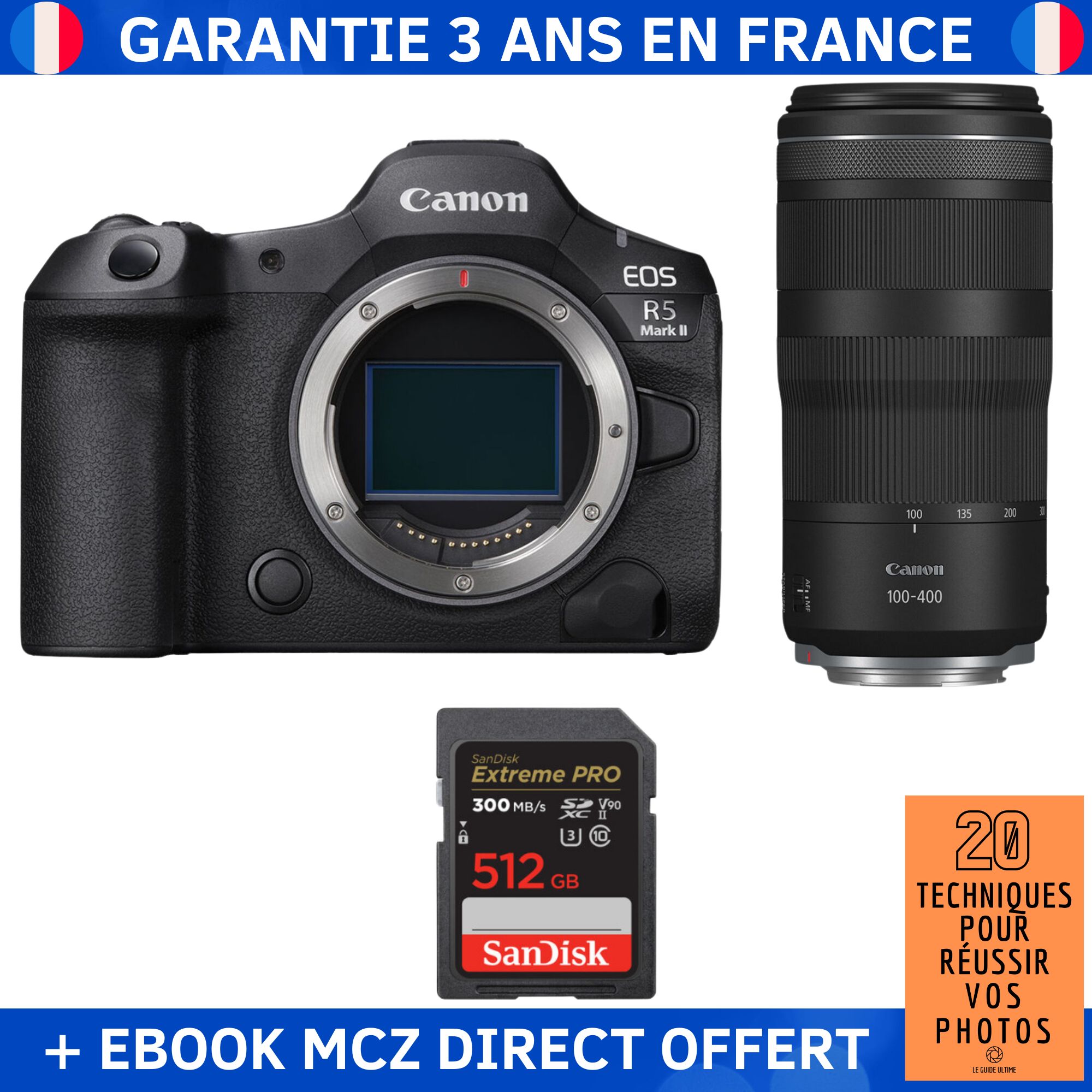 Canon EOS R5 Mark II + RF 100 400mm f5.6 8 IS USM + 1 SanDisk Extreme PRO UHS II SDXC 300 MB/ + Ebook '20 Techniques pour Réussir vos Photos' Appareil Photo Hybride Canon - vue 3