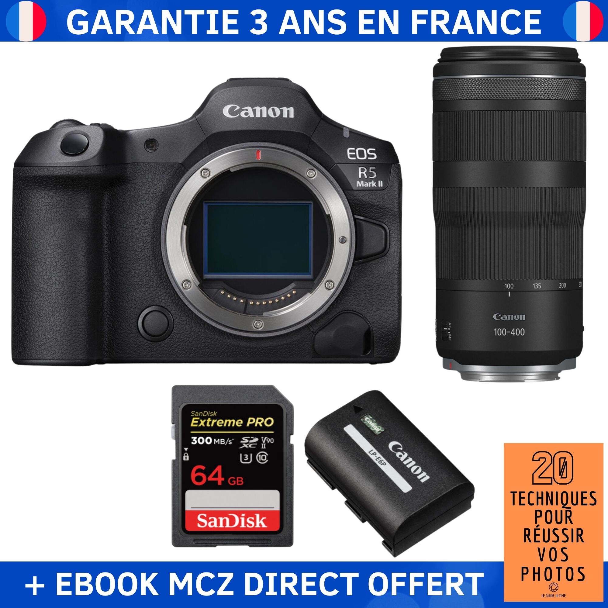Canon EOS R5 Mark II + RF 100 400mm f5.6 8 IS USM + 1 SanDisk Extreme PRO UHS II SDXC 300 MB/ + 1 Canon LP E6P + Ebook '20 Techniques pour Réussir vos Photos' Appareil Photo Hybride Canon - vue 5
