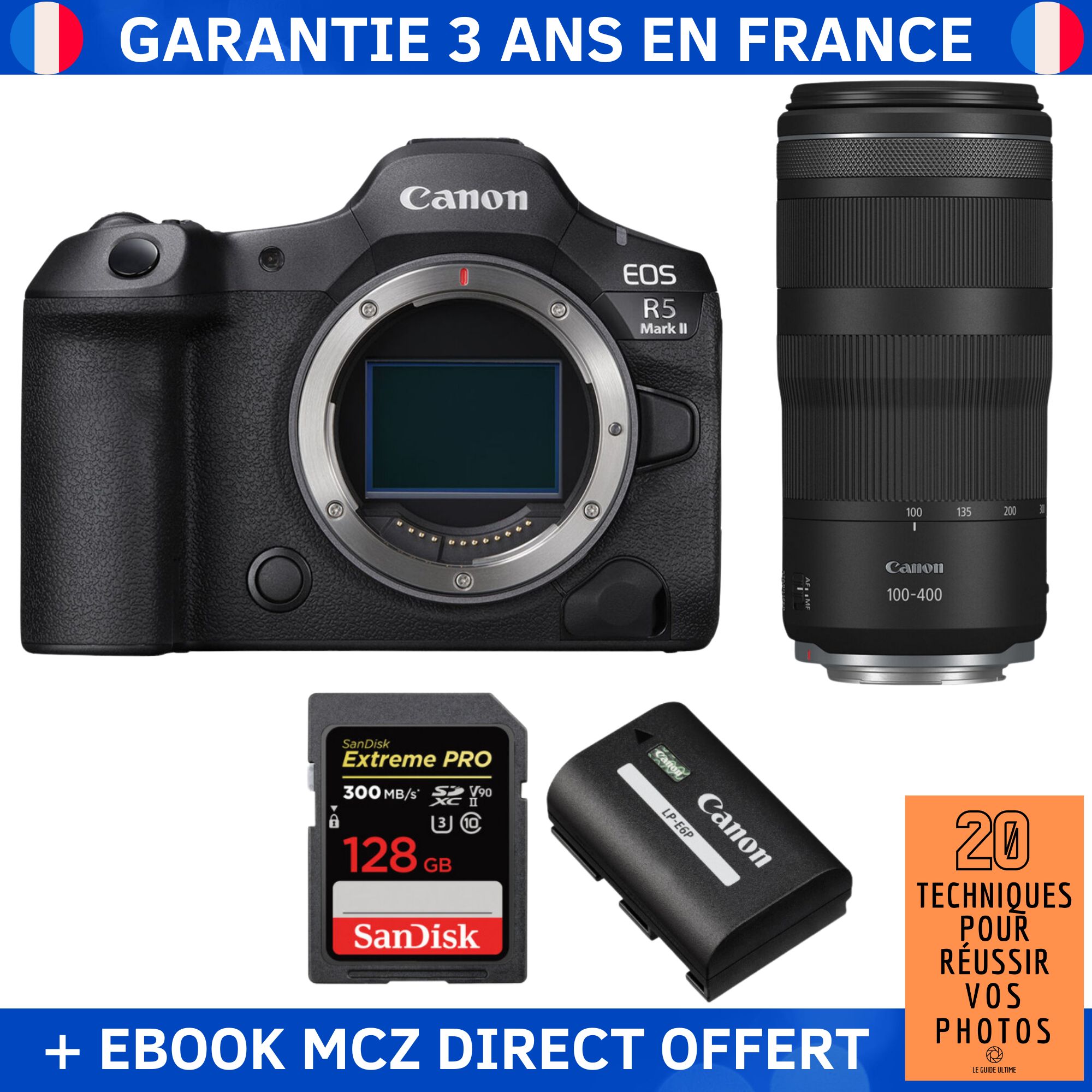 Canon EOS R5 Mark II + RF 100 400mm f5.6 8 IS USM + 1 SanDisk Extreme PRO UHS II SDXC 300 MB/ + 1 Canon LP E6P + Ebook '20 Techniques pour Réussir vos Photos' Appareil Photo Hybride Canon - vue 4