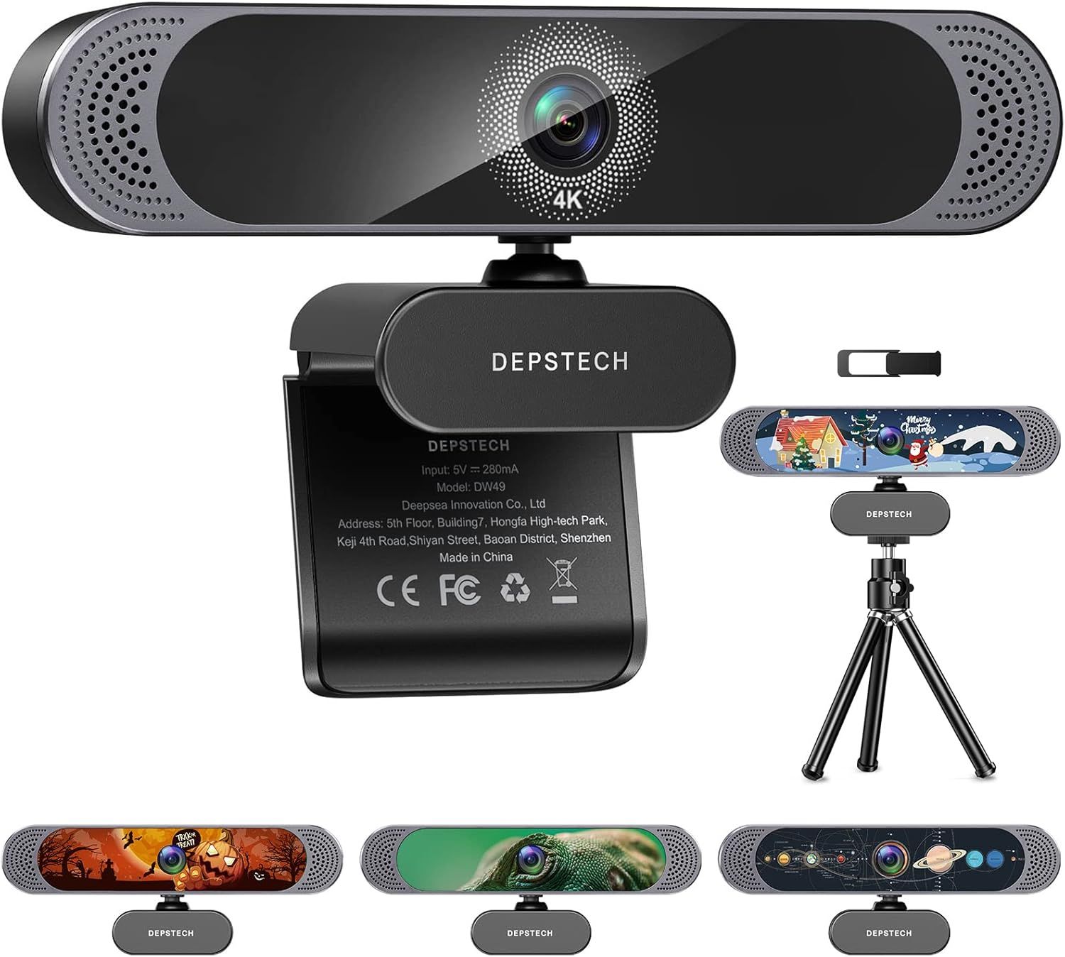 Webcam 4K, Webcam Hd Avec Microphone 8Mp Webcam Usb Autofocus Caméra Web, Cache Webcam Et Trépied, Webcam Pc Portable Webcam Streaming Pour Windows, Mac, Zoom, Skype, Youtube