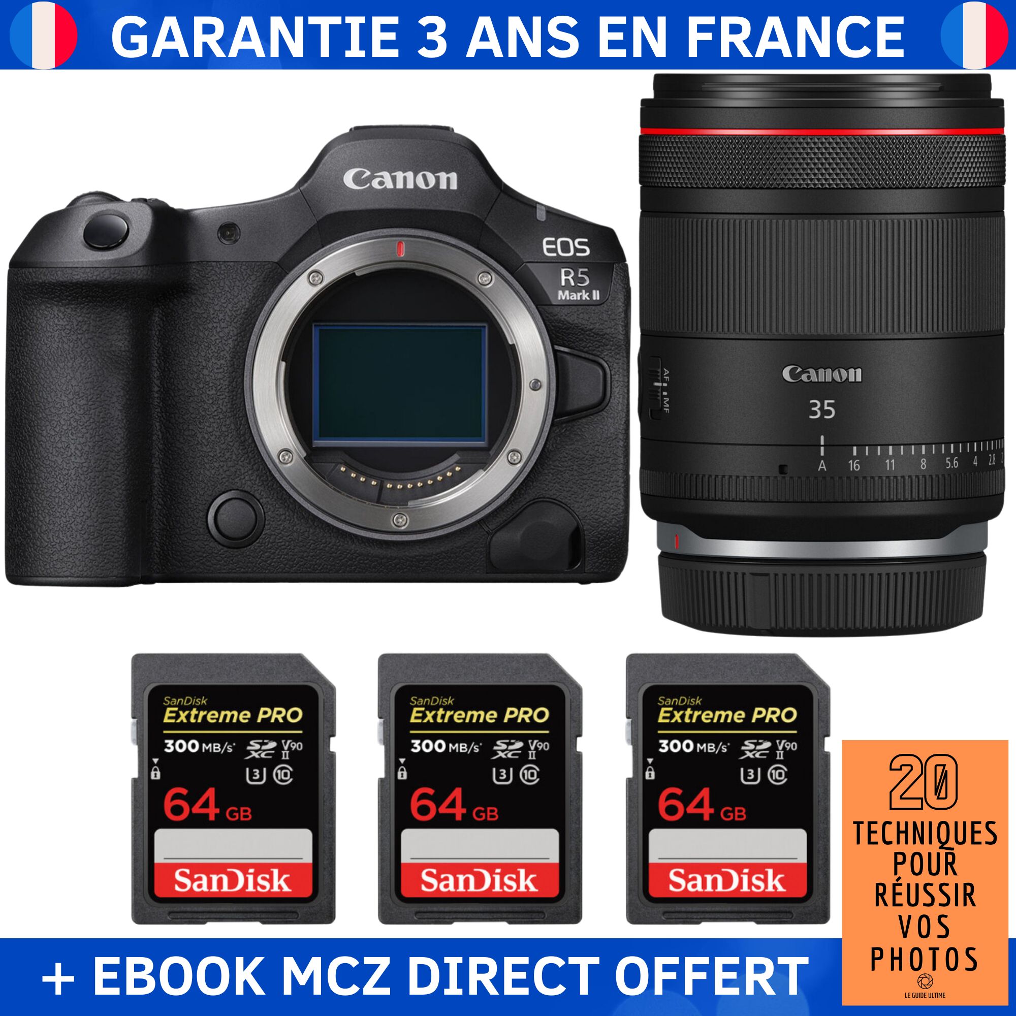 Canon EOS R5 Mark II + RF 35mm f1.4 VCM + 3 SanDisk Extreme PRO UHS II SDXC 300 MB/ + Ebook '20 Techniques pour Réussir vos Photos' Appareil Photo Hybride Canon - vue 3