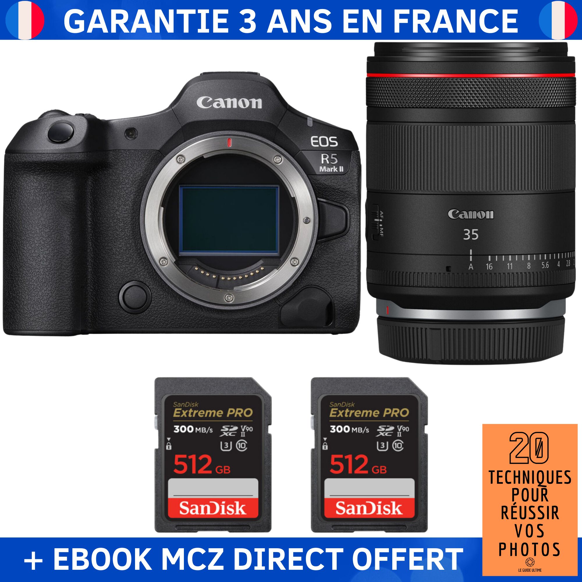 Canon EOS R5 Mark II + RF 35mm f1.4 VCM + 2 SanDisk Extreme PRO UHS II SDXC 300 MB/ + Ebook '20 Techniques pour Réussir vos Photos' Appareil Photo Hybride Canon - vue 3