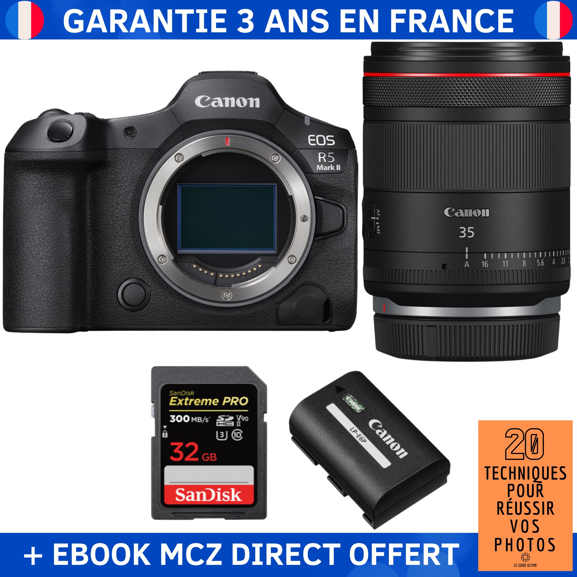 Canon EOS R5 Mark II + RF 35mm f1.4 VCM + 1 SanDisk Extreme PRO UHS II SDXC 300 MB/ + 1 Canon LP E6P + Ebook '20 Techniques pour Réussir vos Photos' Appareil Photo Hybride Canon - vue 5