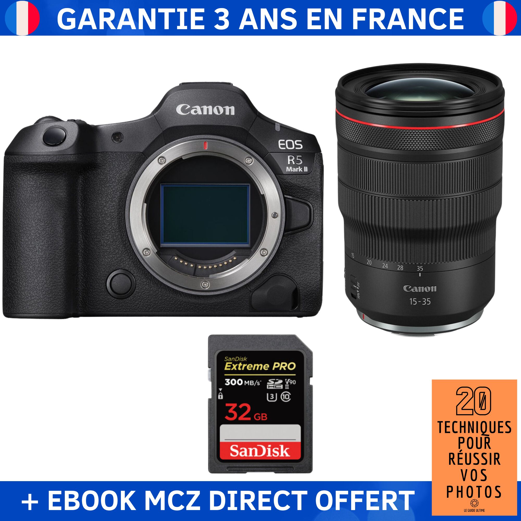 Canon EOS R5 Mark II + RF 15 35mm f2.8 IS USM + 1 SanDisk Extreme PRO UHS II SDXC 300 MB/ + Ebook '20 Techniques pour Réussir vos Photos' Appareil Photo Hybride Canon - vue 3
