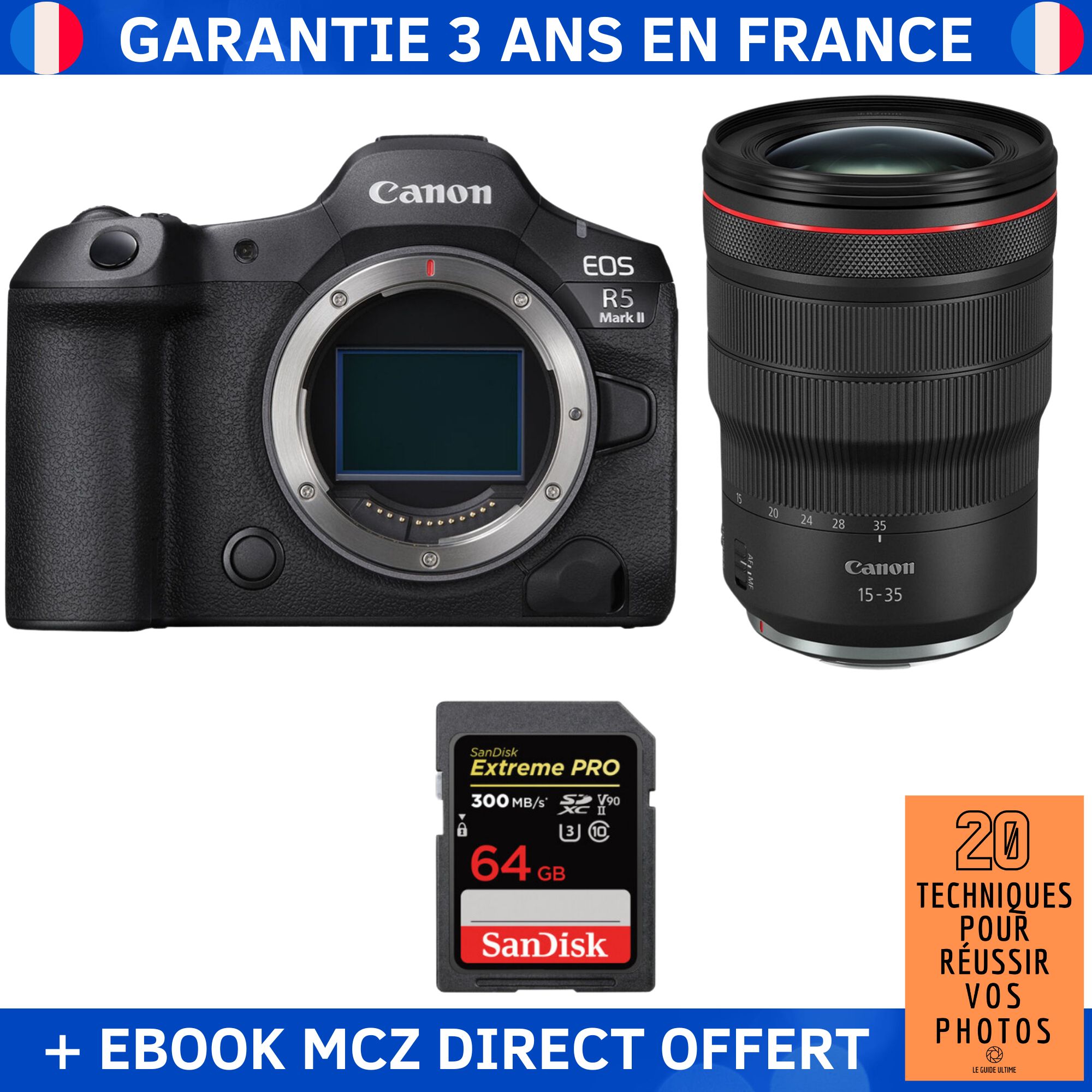 Canon EOS R5 Mark II + RF 15 35mm f2.8 IS USM + 1 SanDisk Extreme PRO UHS II SDXC 300 MB/ + Ebook '20 Techniques pour Réussir vos Photos' Appareil Photo Hybride Canon - vue 2