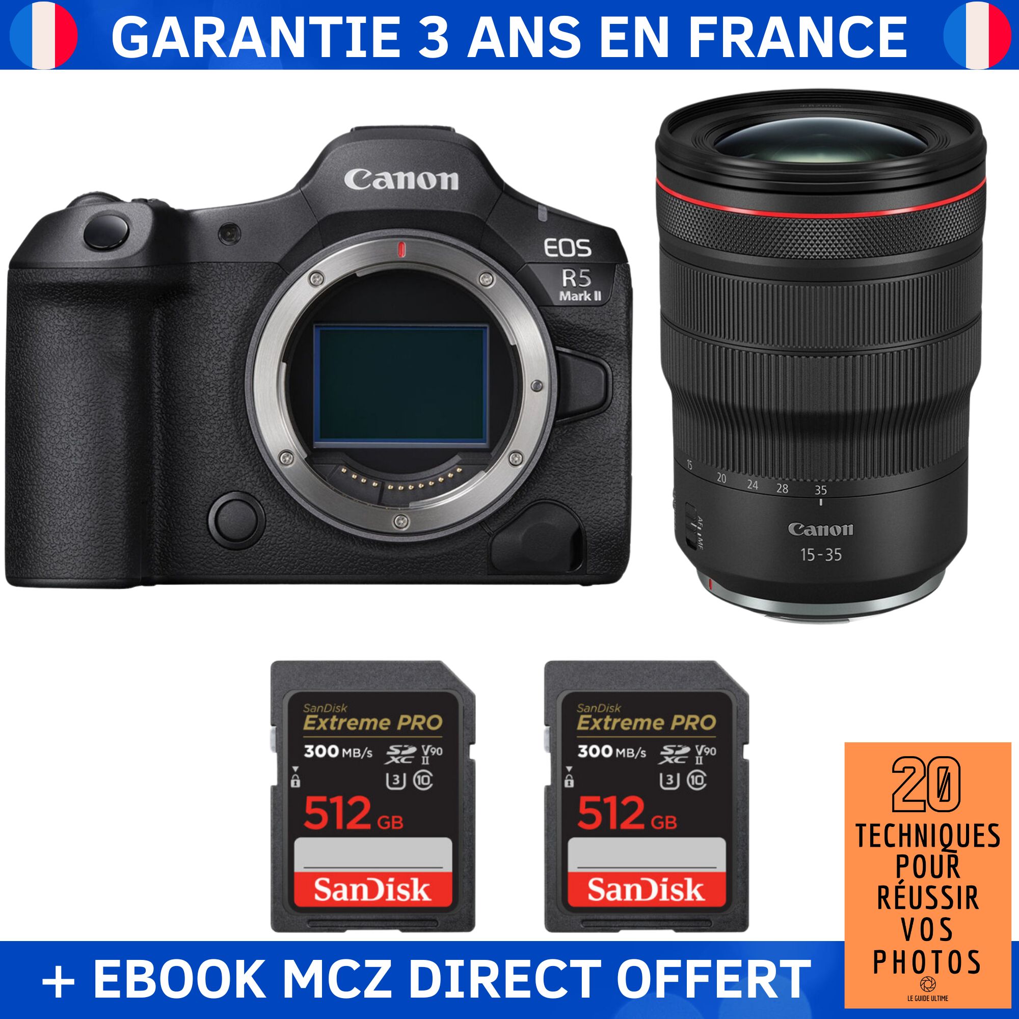 Canon EOS R5 Mark II + RF 15 35mm f2.8 IS USM + 2 SanDisk Extreme PRO UHS II SDXC 300 MB/ + Ebook '20 Techniques pour Réussir vos Photos' Appareil Photo Hybride Canon - vue 2