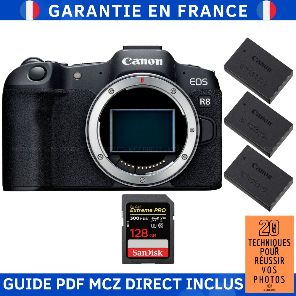 Canon EOS R8 + 1 SanDisk Extreme PRO UHS II SDXC 300 MB/ + 3 Canon LP E17 + Guide PDF MCZ DIRECT '20 TECHNIQUES POUR RÉUSSIR VOS PHOTOS - vue 2