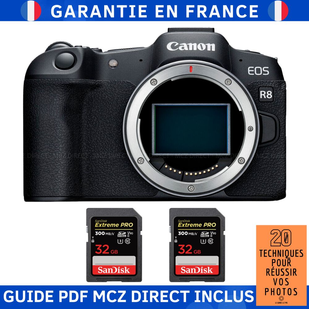 Canon EOS R8 + 2 SanDisk Extreme PRO UHS II SDXC 300 MB/ + Guide PDF MCZ DIRECT '20 TECHNIQUES POUR RÉUSSIR VOS PHOTOS - vue 3