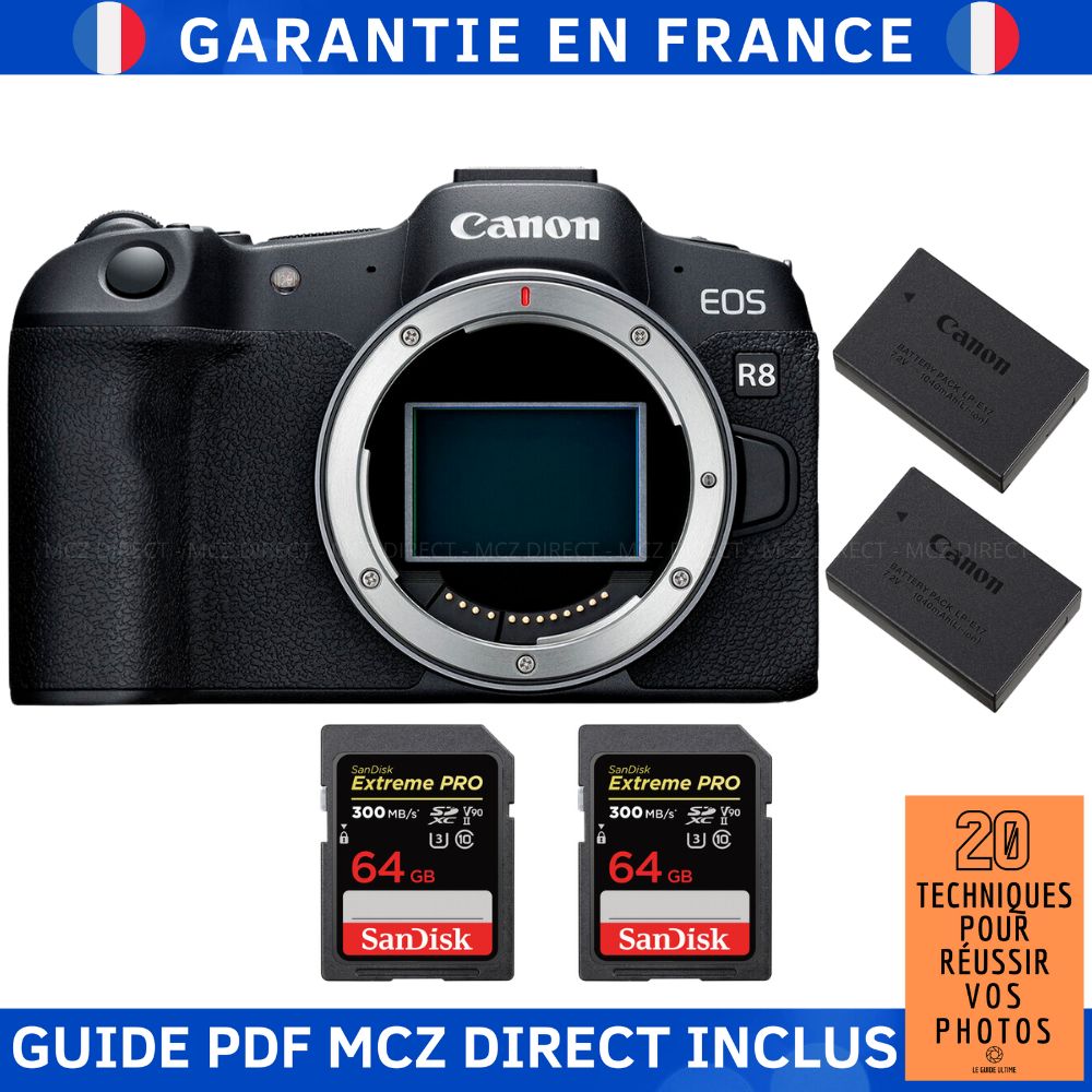 Canon EOS R8 + 2 SanDisk Extreme PRO UHS II SDXC 300 MB/ + 2 Canon LP E17 + Guide PDF MCZ DIRECT '20 TECHNIQUES POUR RÉUSSIR VOS PHOTOS - vue 3