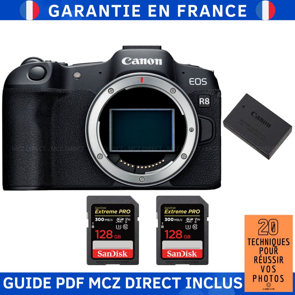 Canon EOS R8 + 2 SanDisk Extreme PRO UHS II SDXC 300 MB/ + 1 Canon LP E17 + Guide PDF MCZ DIRECT '20 TECHNIQUES POUR RÉUSSIR VOS PHOTOS - vue 2