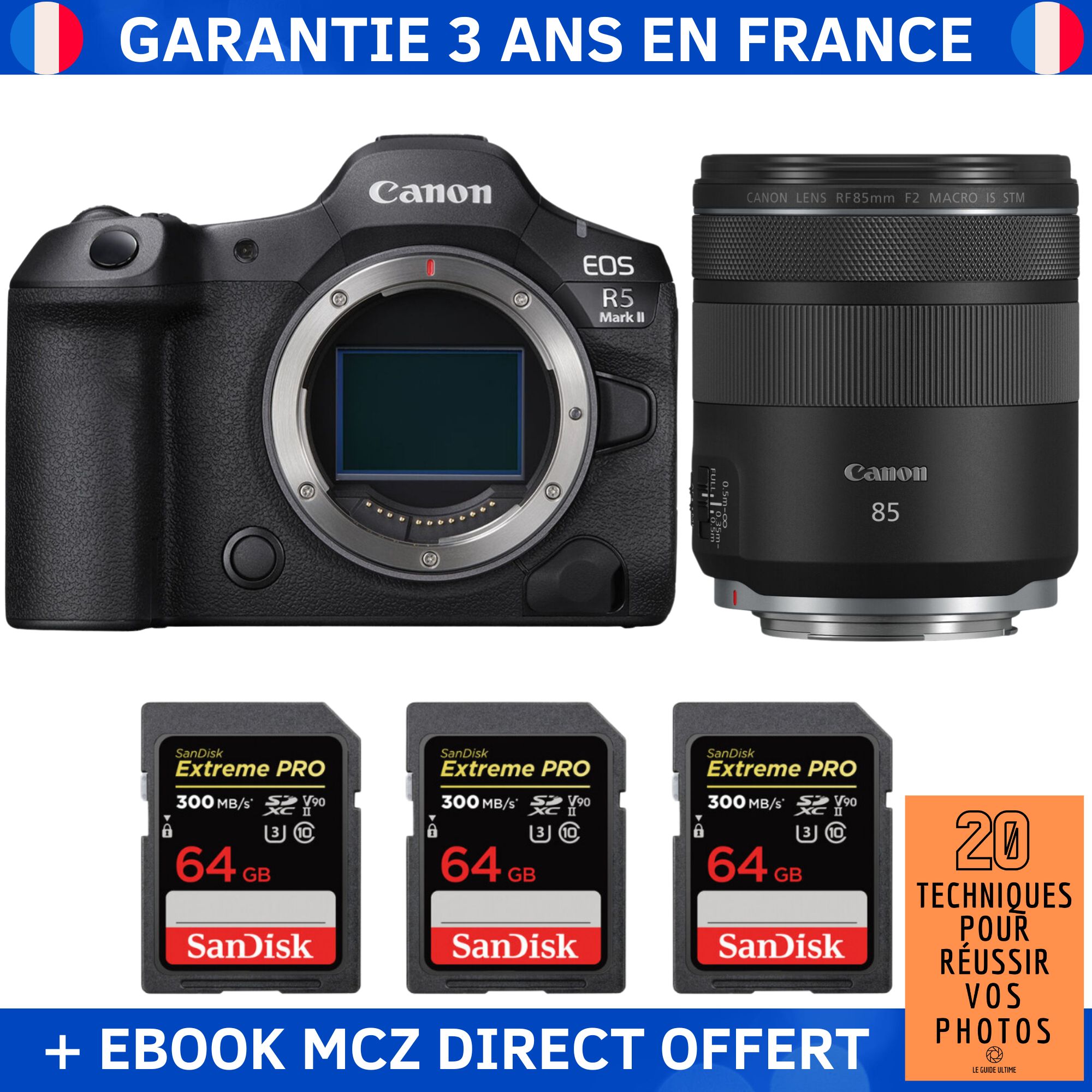 Canon EOS R5 Mark II + RF 85mm f2 Macro IS STM + 3 SanDisk Extreme PRO UHS II SDXC 300 MB/ + Ebook '20 Techniques pour Réussir vos Photos' Appareil Photo Hybride Canon - vue 3