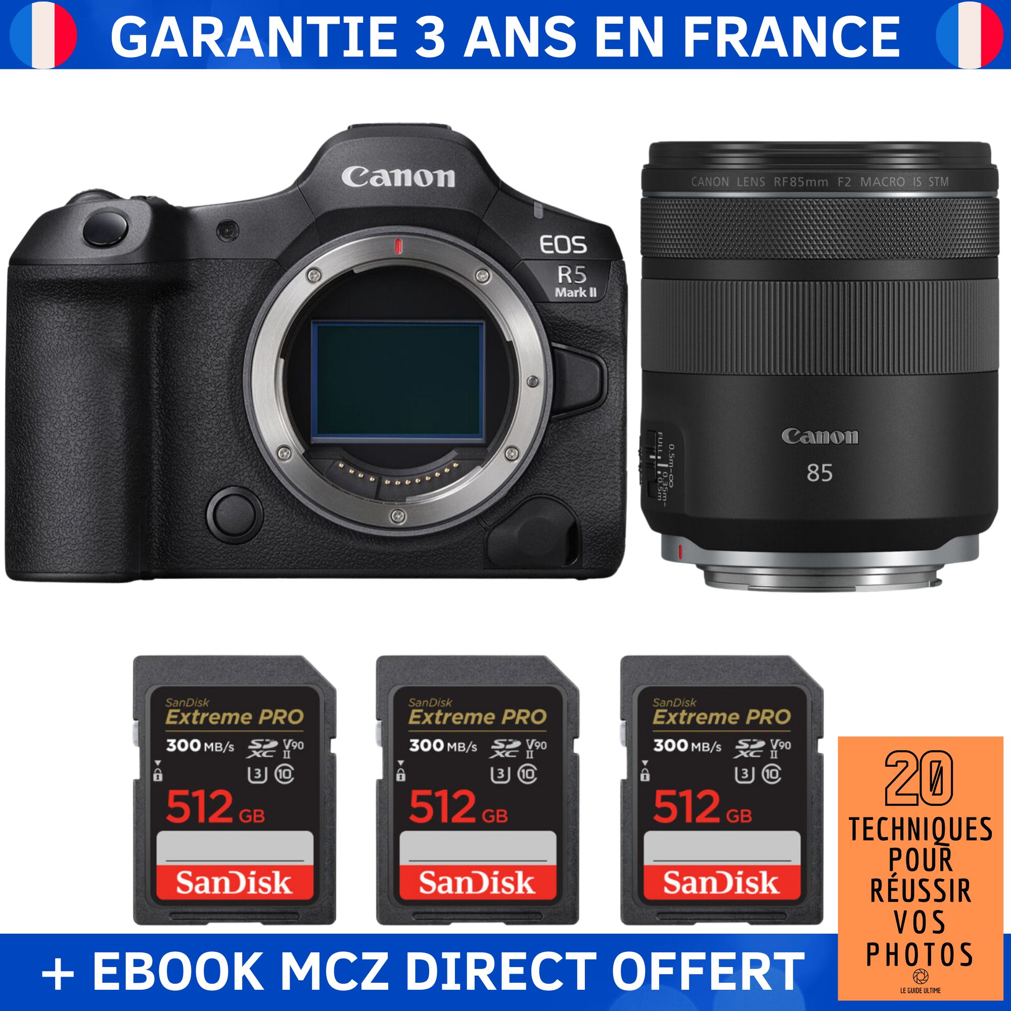 Canon EOS R5 Mark II + RF 85mm f2 Macro IS STM + 3 SanDisk Extreme PRO UHS II SDXC 300 MB/ + Ebook '20 Techniques pour Réussir vos Photos' Appareil Photo Hybride Canon - vue 2