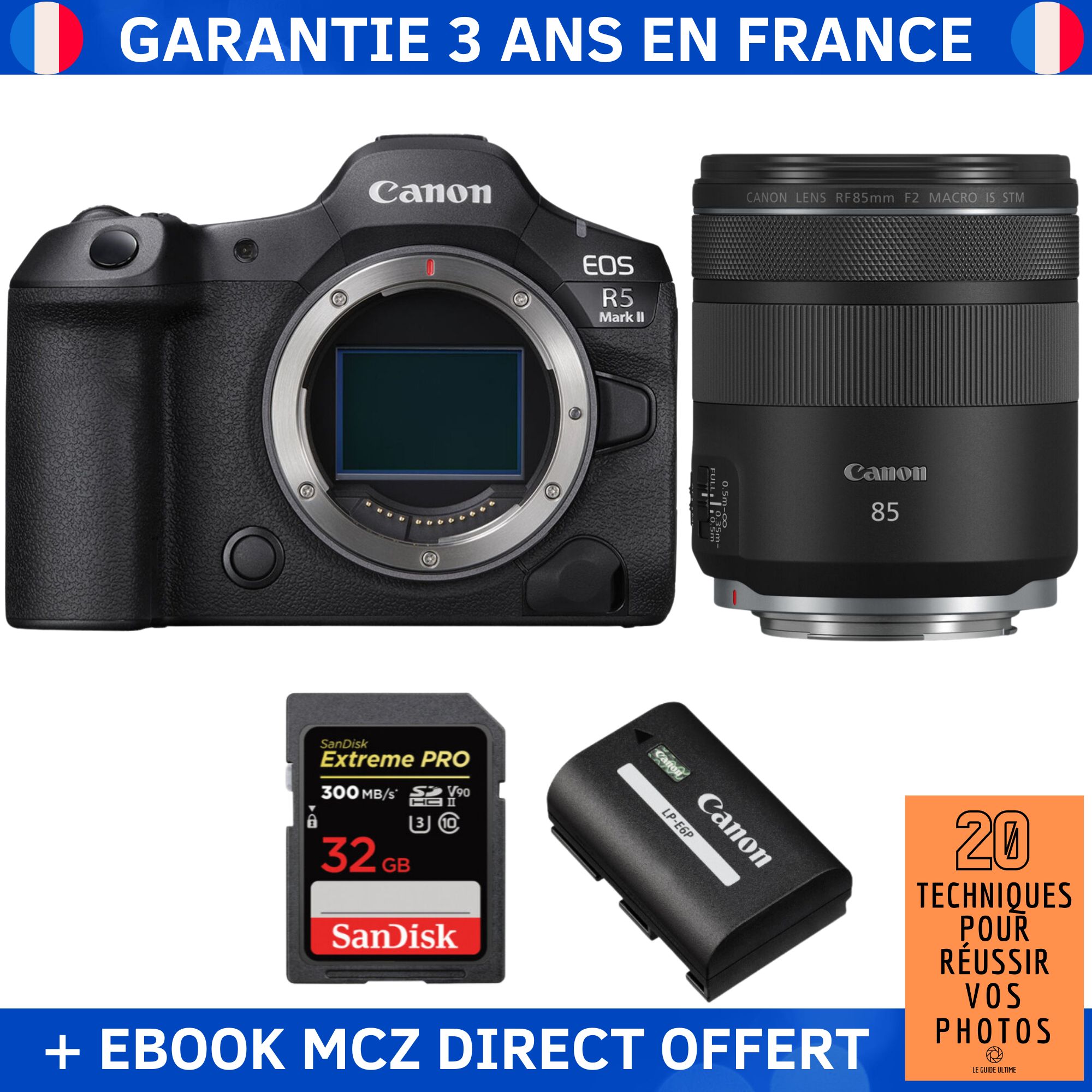 Canon EOS R5 Mark II + RF 85mm f2 Macro IS STM + 1 SanDisk Extreme PRO UHS II SDXC 300 MB/ + 1 Canon LP E6P + Ebook '20 Techniques pour Réussir vos Photos' Appareil Photo Hybride Canon - vue 5