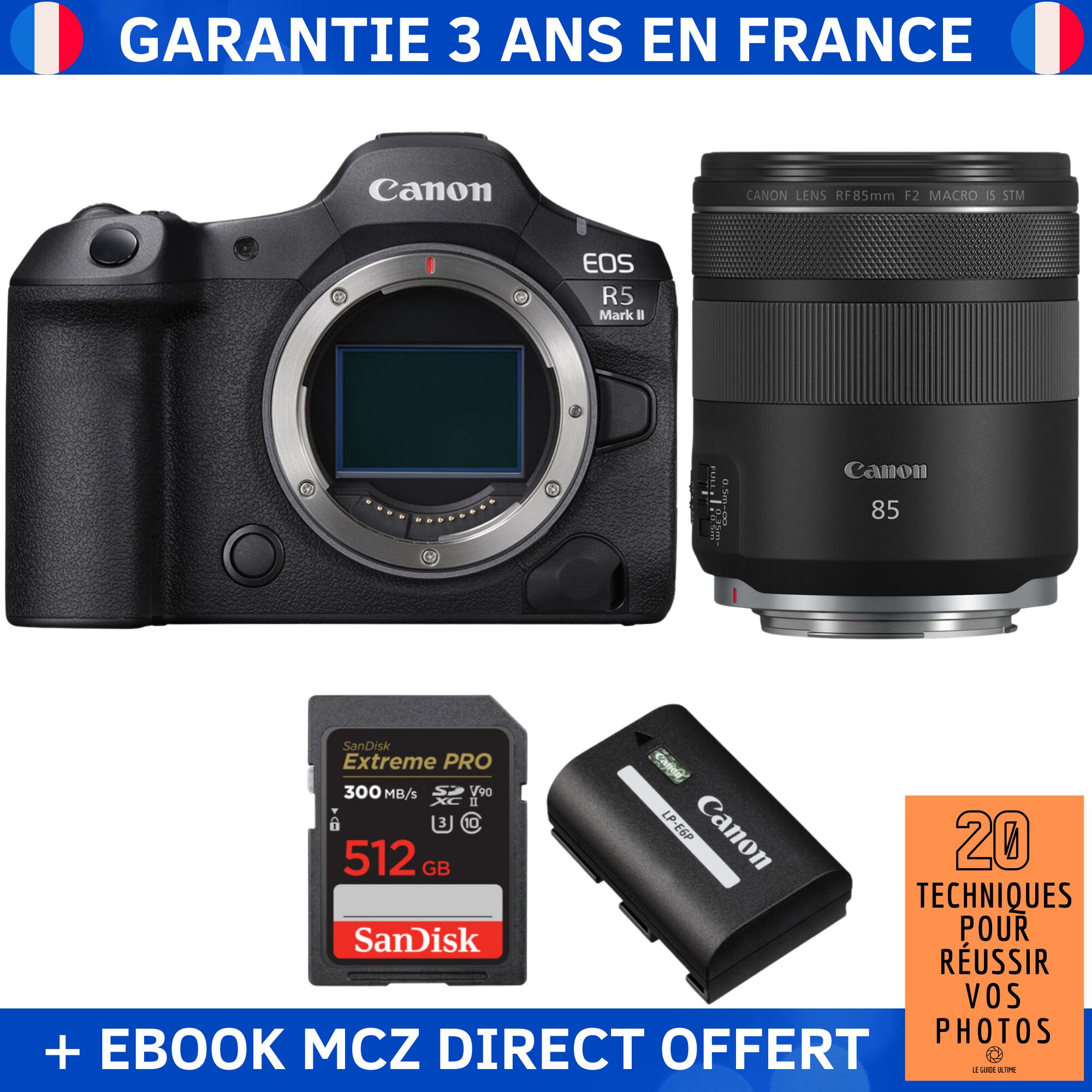 Canon EOS R5 Mark II + RF 85mm f2 Macro IS STM + 1 SanDisk Extreme PRO UHS II SDXC 300 MB/ + 1 Canon LP E6P + Ebook '20 Techniques pour Réussir vos Photos' Appareil Photo Hybride Canon - vue 4
