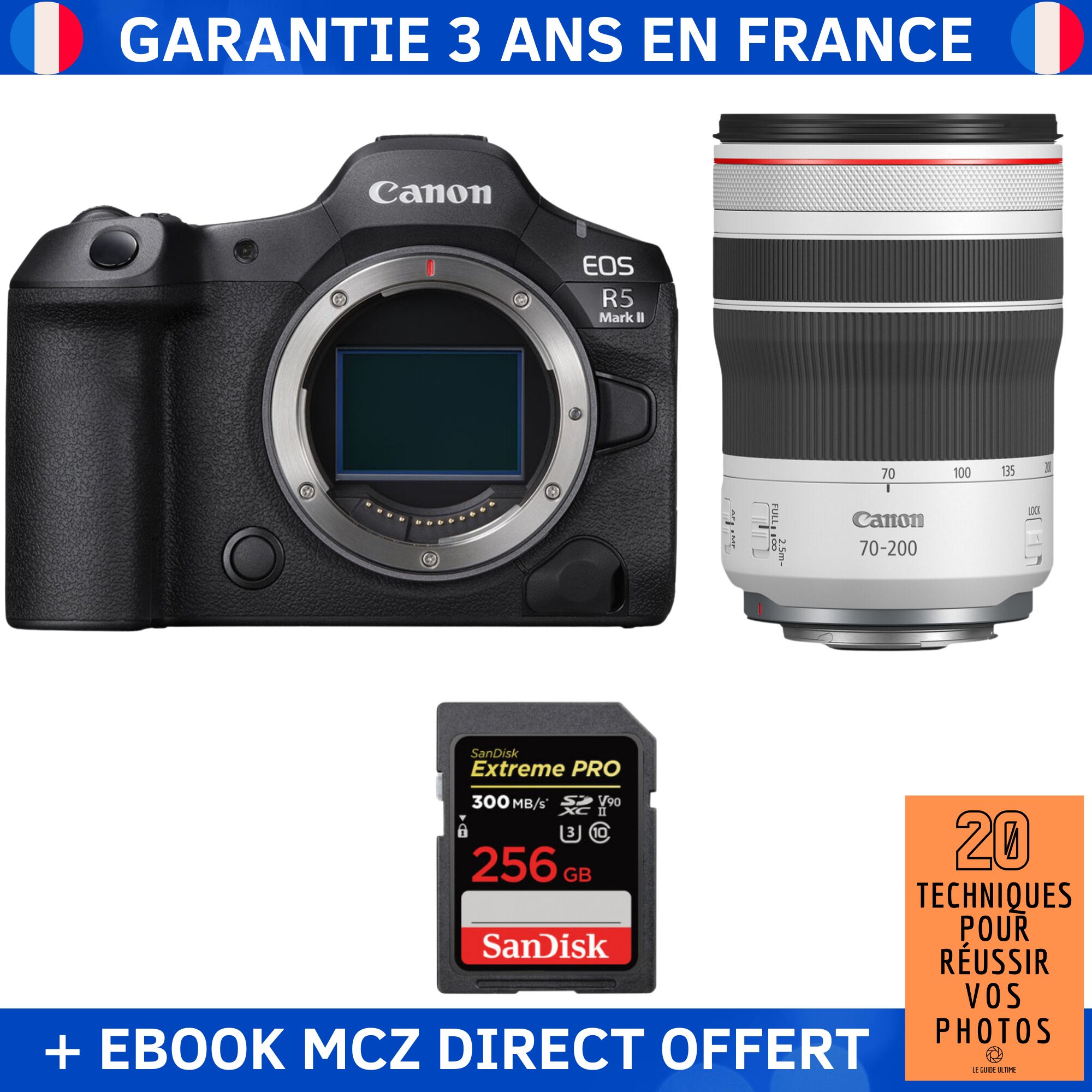 Canon EOS R5 Mark II + RF 70 200mm f4 IS USM + 1 SanDisk Extreme PRO UHS II SDXC 300 MB/ + Ebook '20 Techniques pour Réussir vos Photos' Appareil Photo Hybride Canon - vue 3