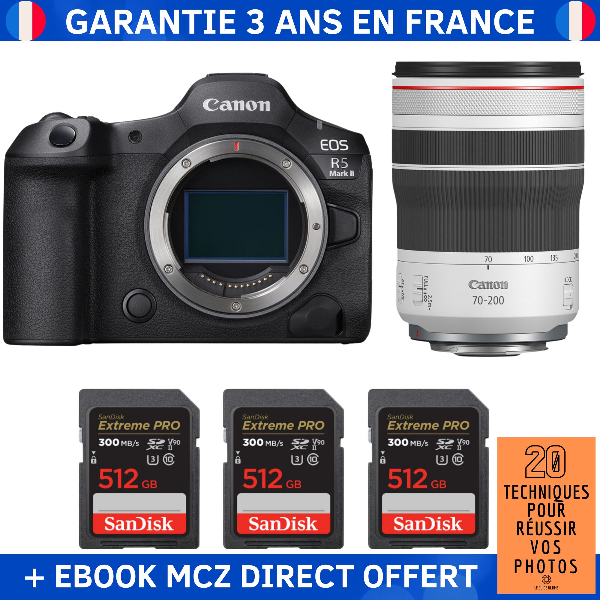 Canon EOS R5 Mark II + RF 70 200mm f4 IS USM + 3 SanDisk Extreme PRO UHS II SDXC 300 MB/ + Ebook '20 Techniques pour Réussir vos Photos' Appareil Photo Hybride Canon - vue 2
